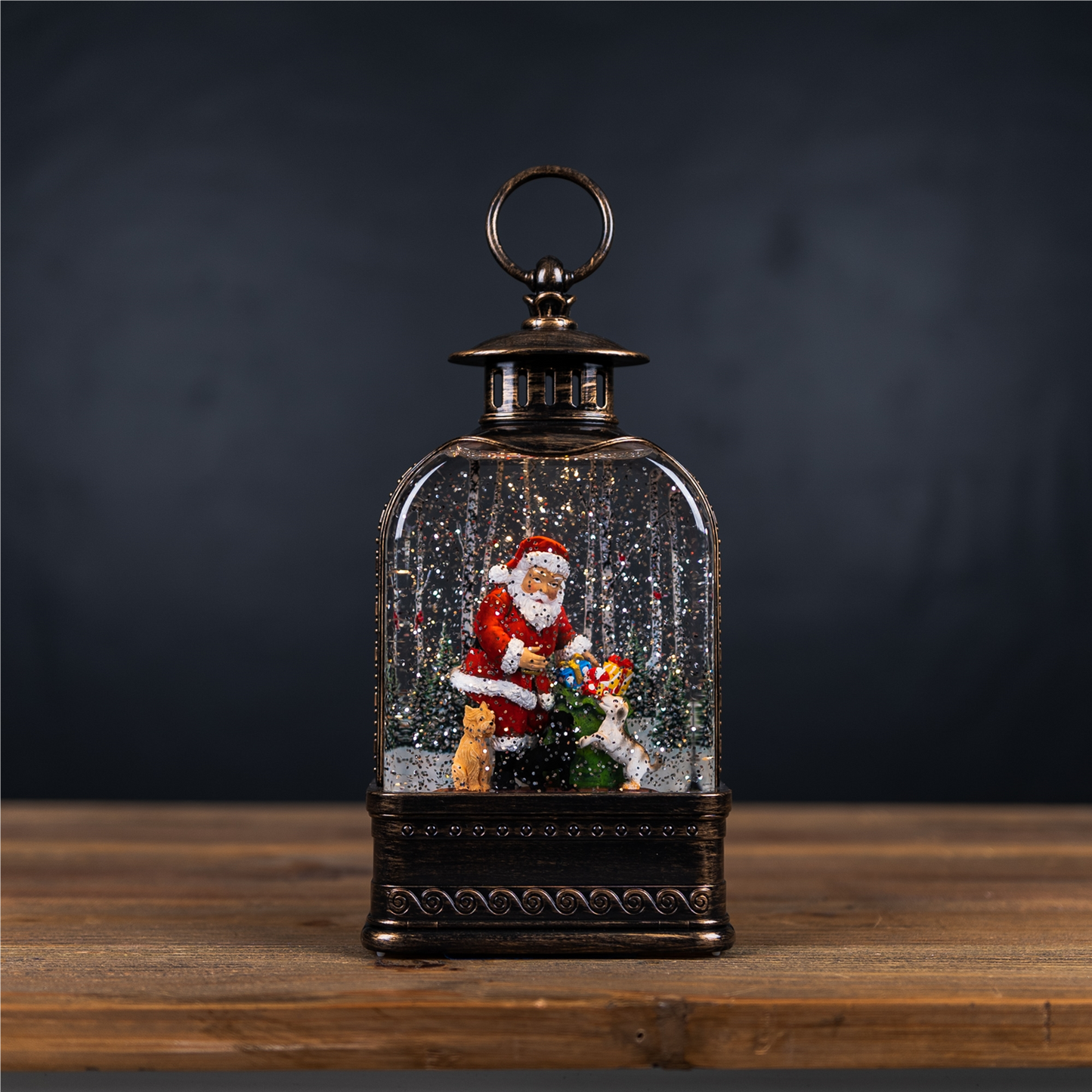 LED Snow Globe Lantern with Santa and Dog 11.25"H -Ship Only