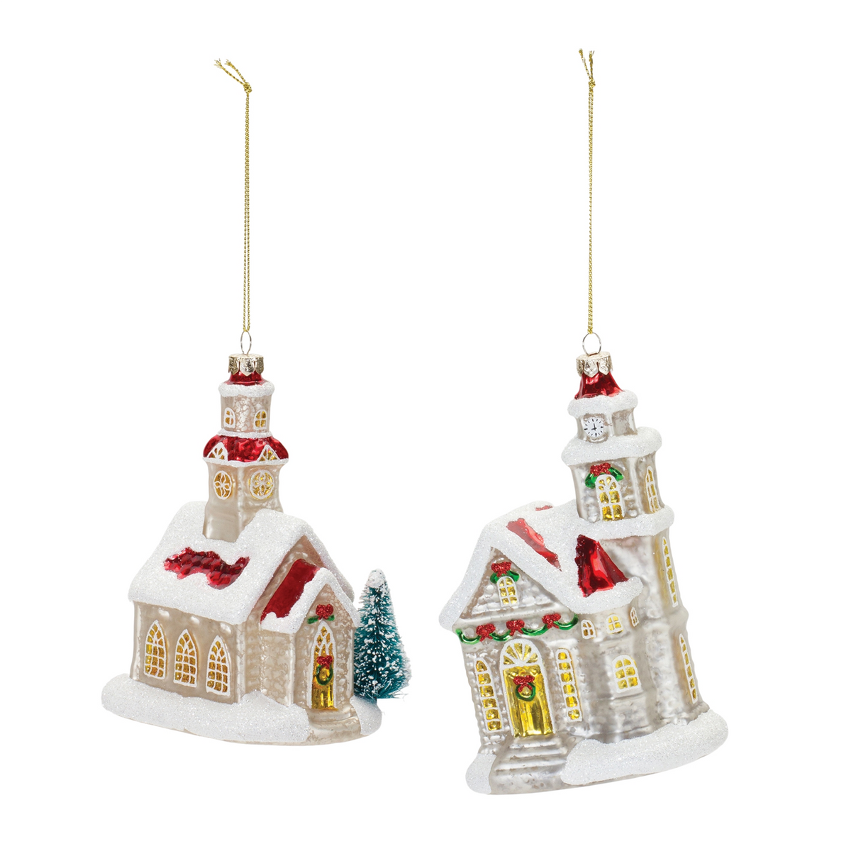 Church Ornament (Set of 6) 5.75"H, 6.25"H Glass -Ship Only