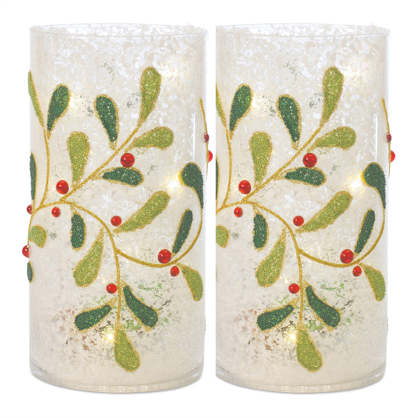 Beaded Glass Mistletoe Candle Holder (Set of 2) -Ship Only