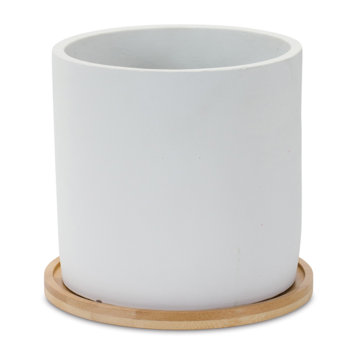 White Stone Planter with Wood Plate (Set of 2) -Ship Only