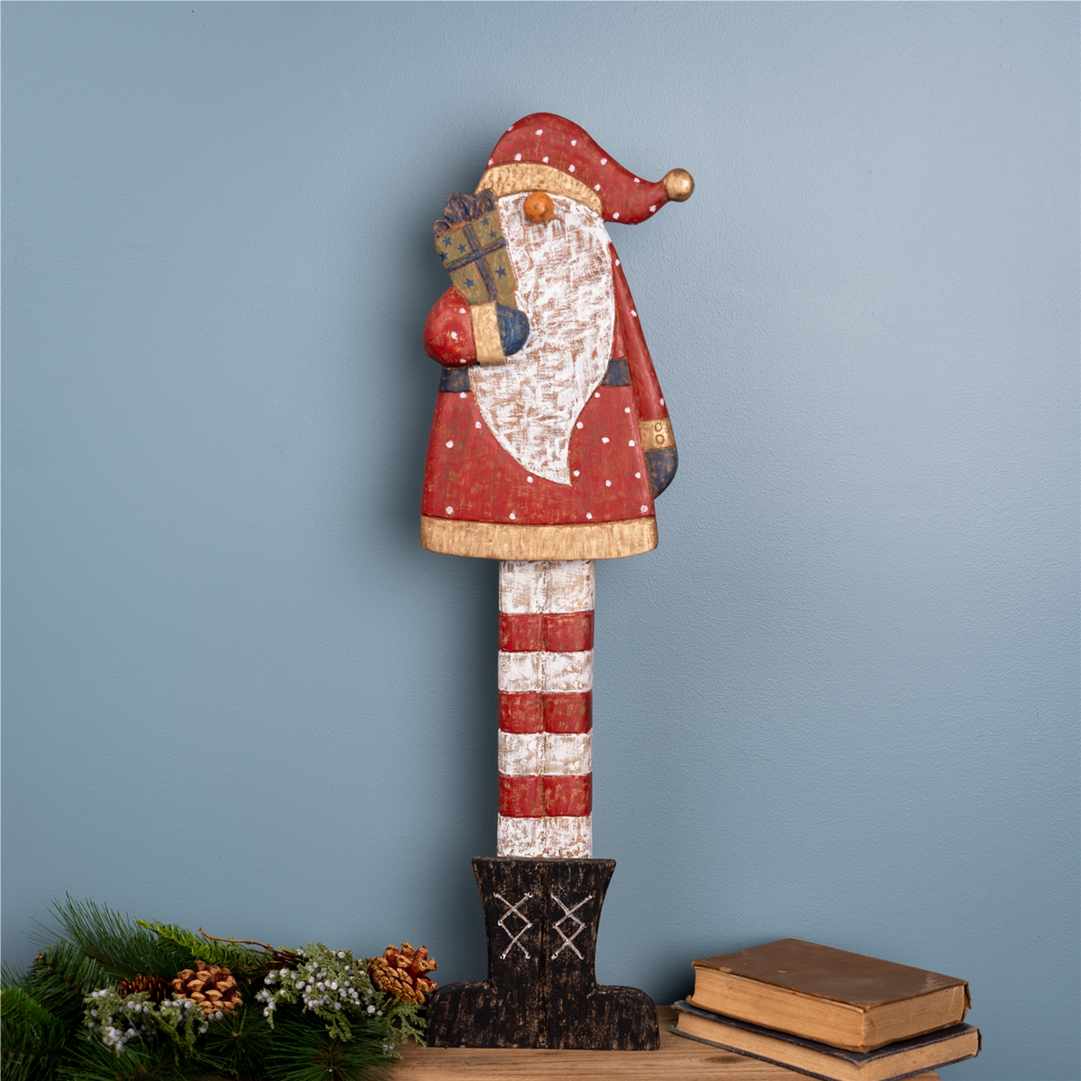 Tall Wooden Santa with Presents 30"H -Ship Only