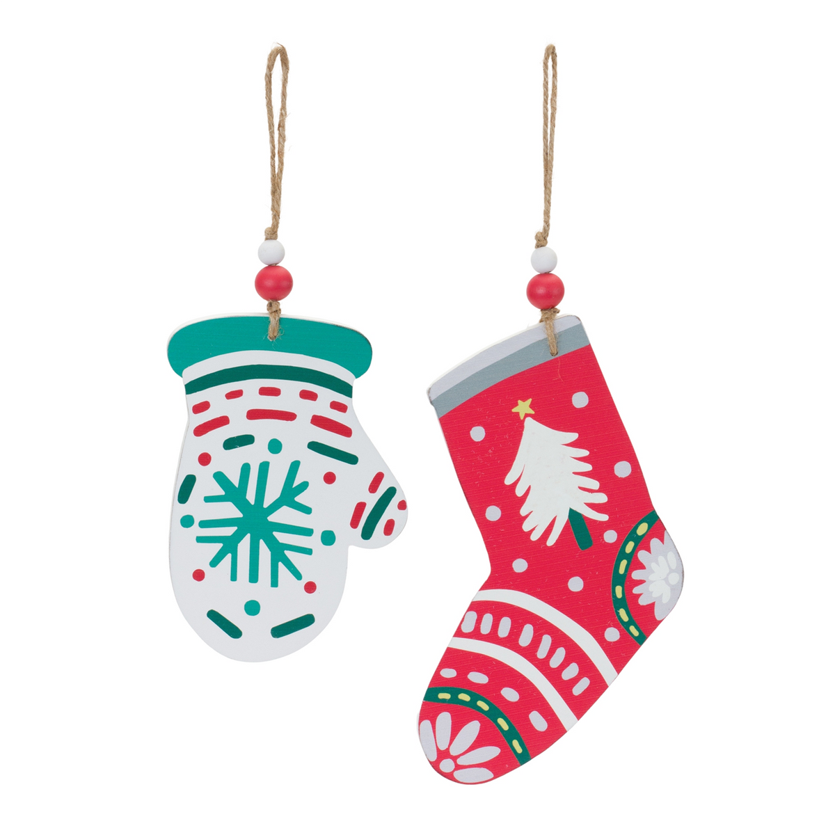 Wood Mitten and Stocking Ornaments (Set of 12) -Ship Only