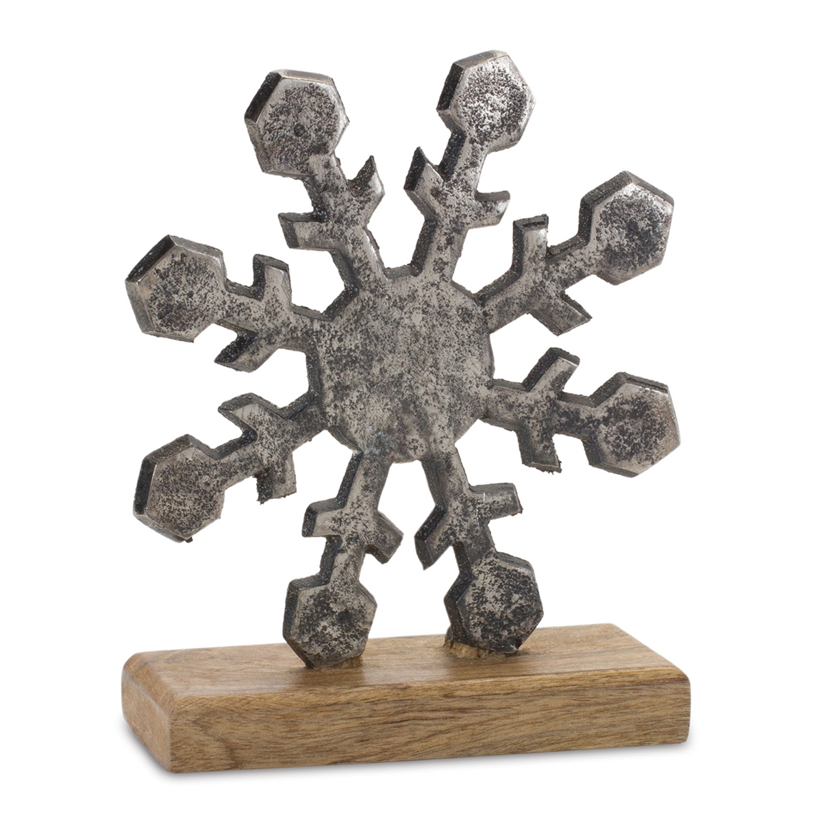 Snowflake On Stand (Set of 6) 5.75"H, 7.75"H Aluminum/Wood -Ship Only