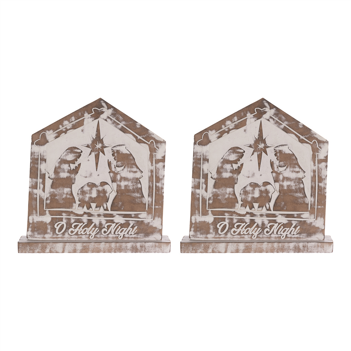 White Washed Nativity Sign (Set of 2) -Ship Only