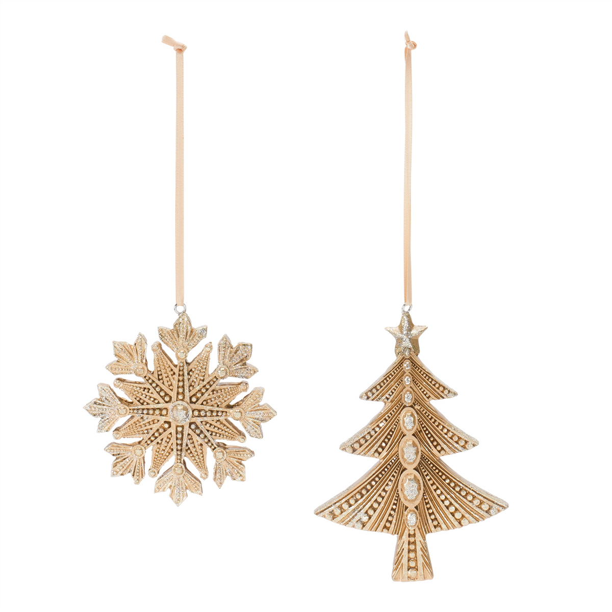 Tree and Snowflake Ornament (Set of 12) 3.25"H, 5"H Resin -Ship Only