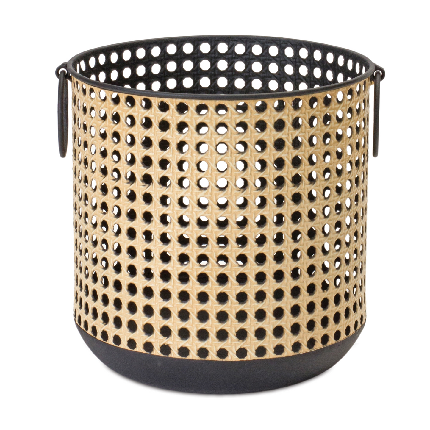 Punched Metal Candle Holder with Rattan Design (Set of 2) -Ship Only
