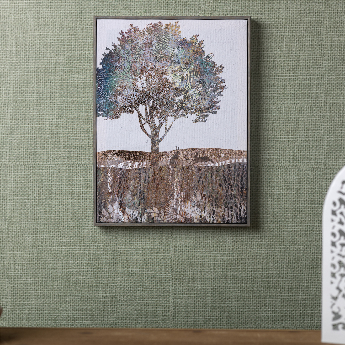 Framed Tree and Rabbit Print 15.5"H -Ship Only
