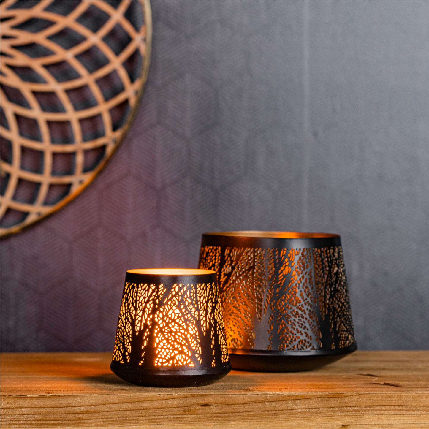 Abstract Punched Metal Candle Holder (Set of 4) -Ship Only