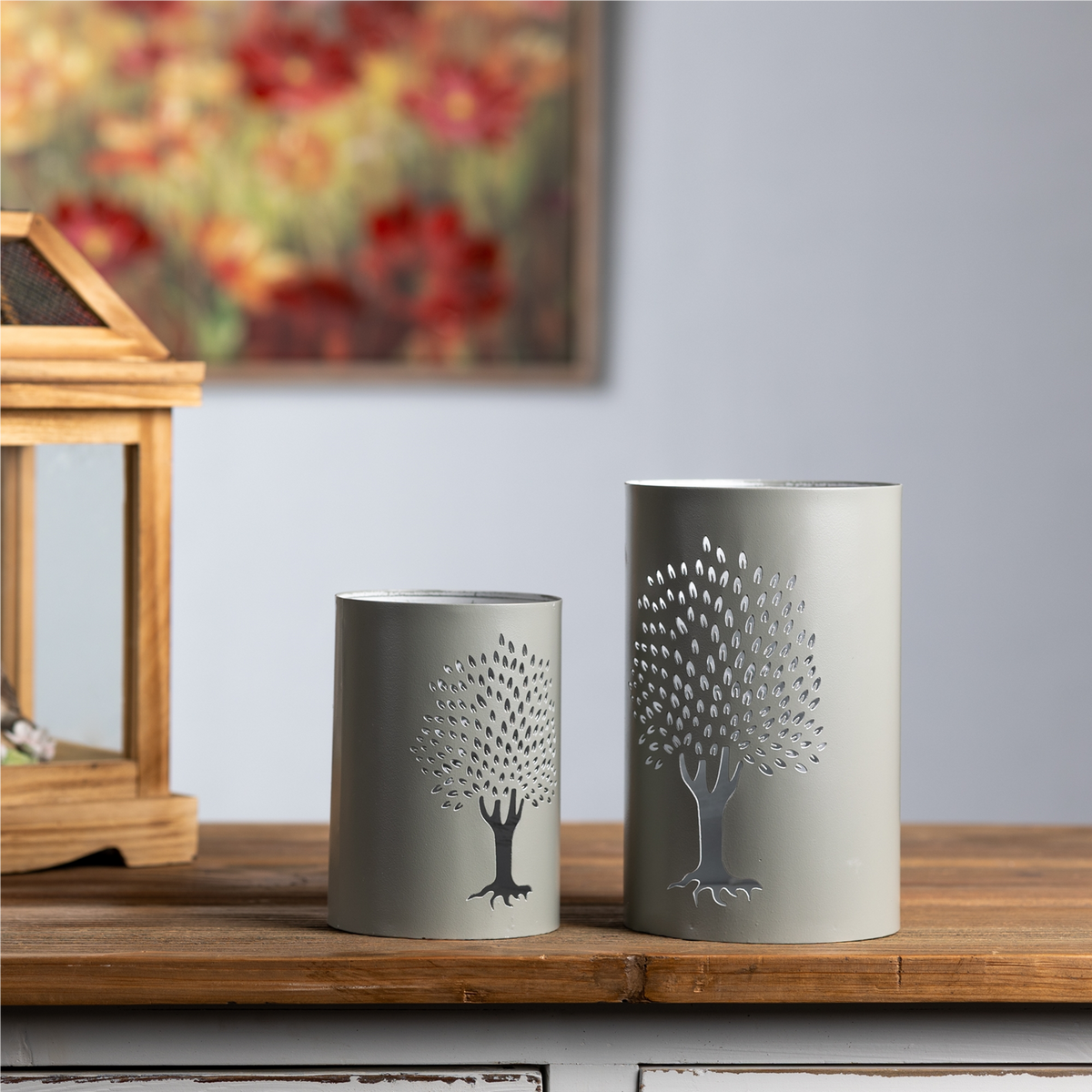 Punched Metal Tree Candle Holder (Set of 2) -Ship Only