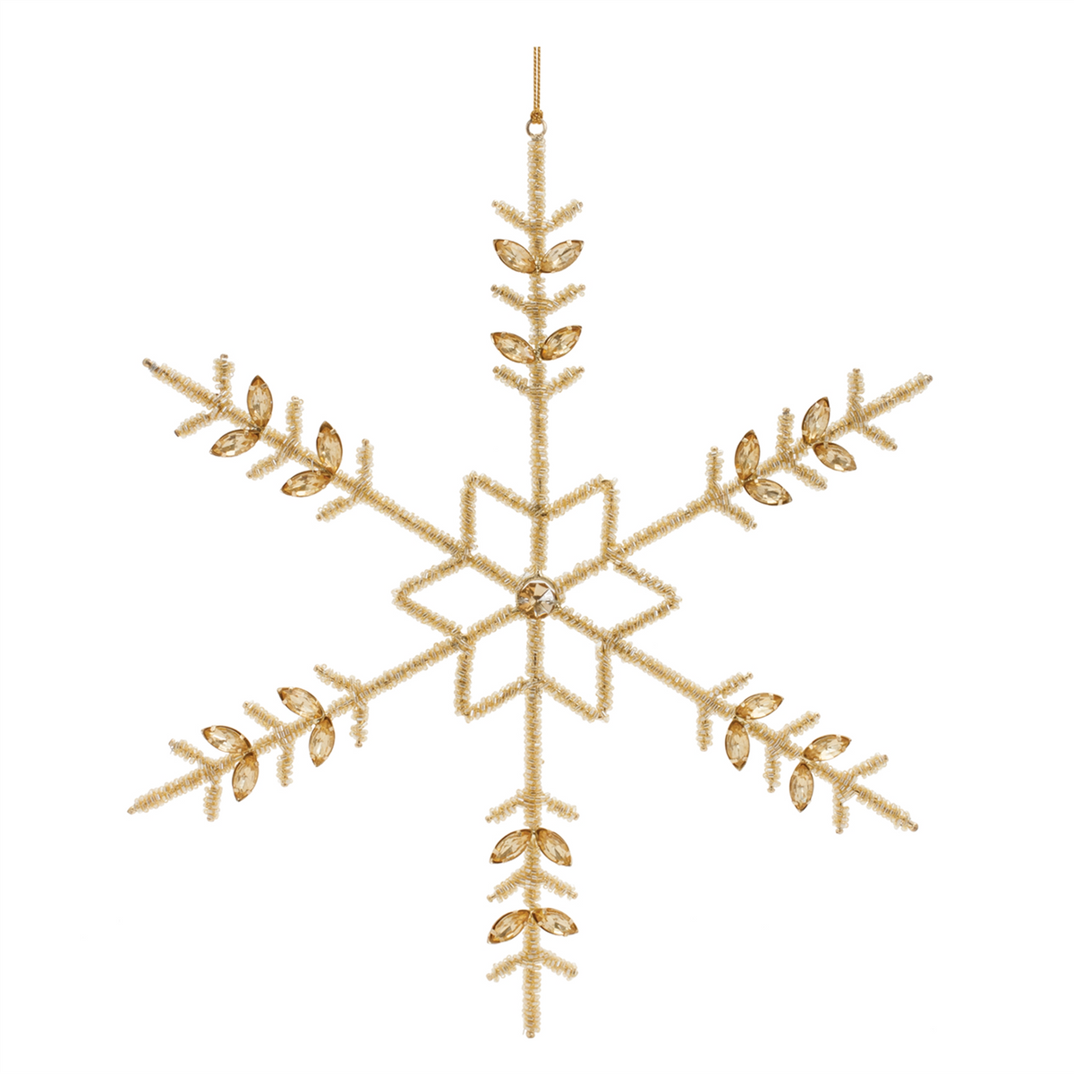 Gold Beaded Metal Snowflake Ornament (Set of 6) -Ship Only