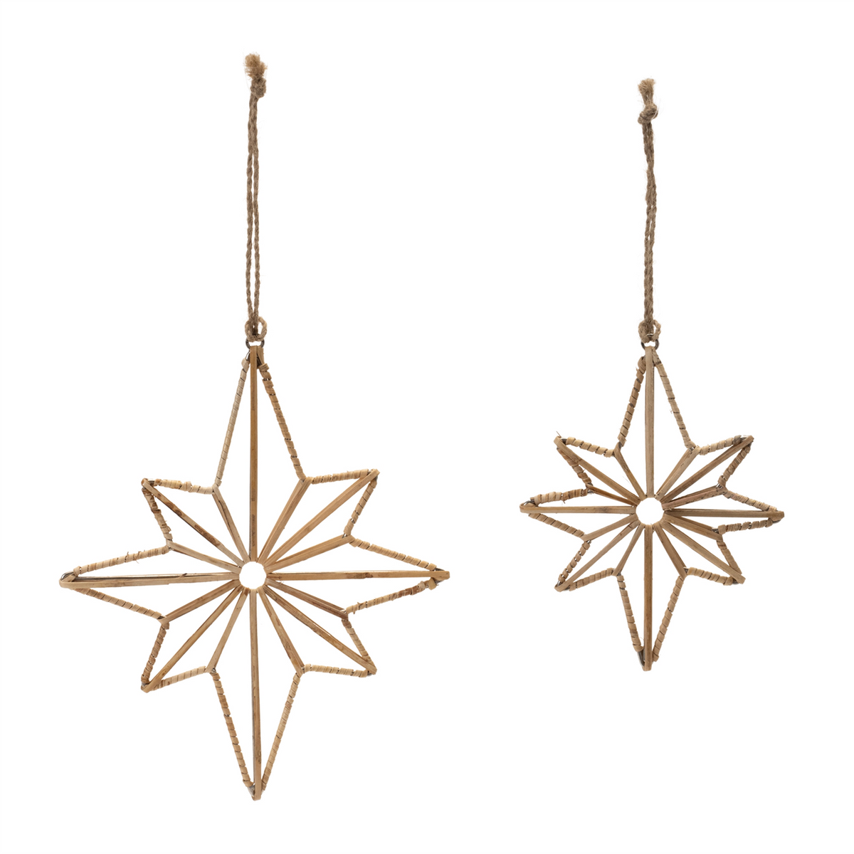 Star Ornament (Set of 12) 6"H, 8"H Iron/Rattan
