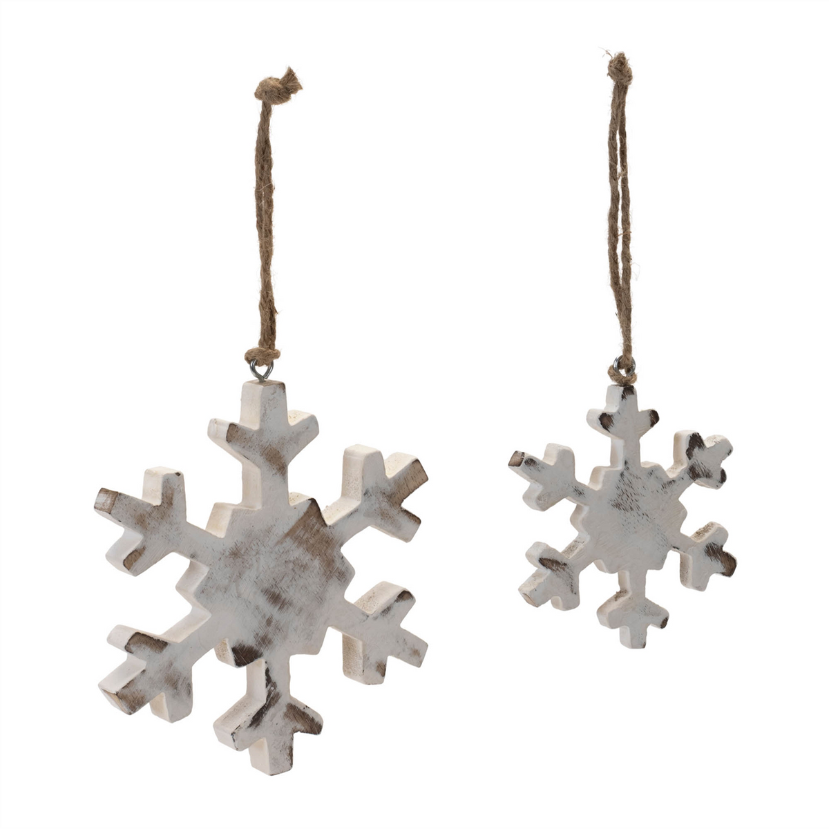 White Washed Wood Snowflake Ornament (Set of 12) -Ship Only