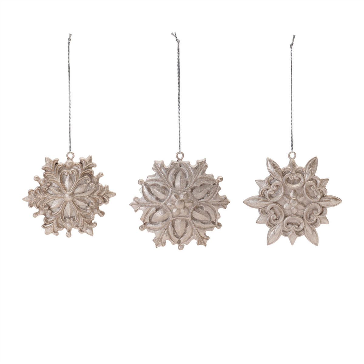 Ornate Champagne Snowflake Ornament (Set of 12) -Ship Only