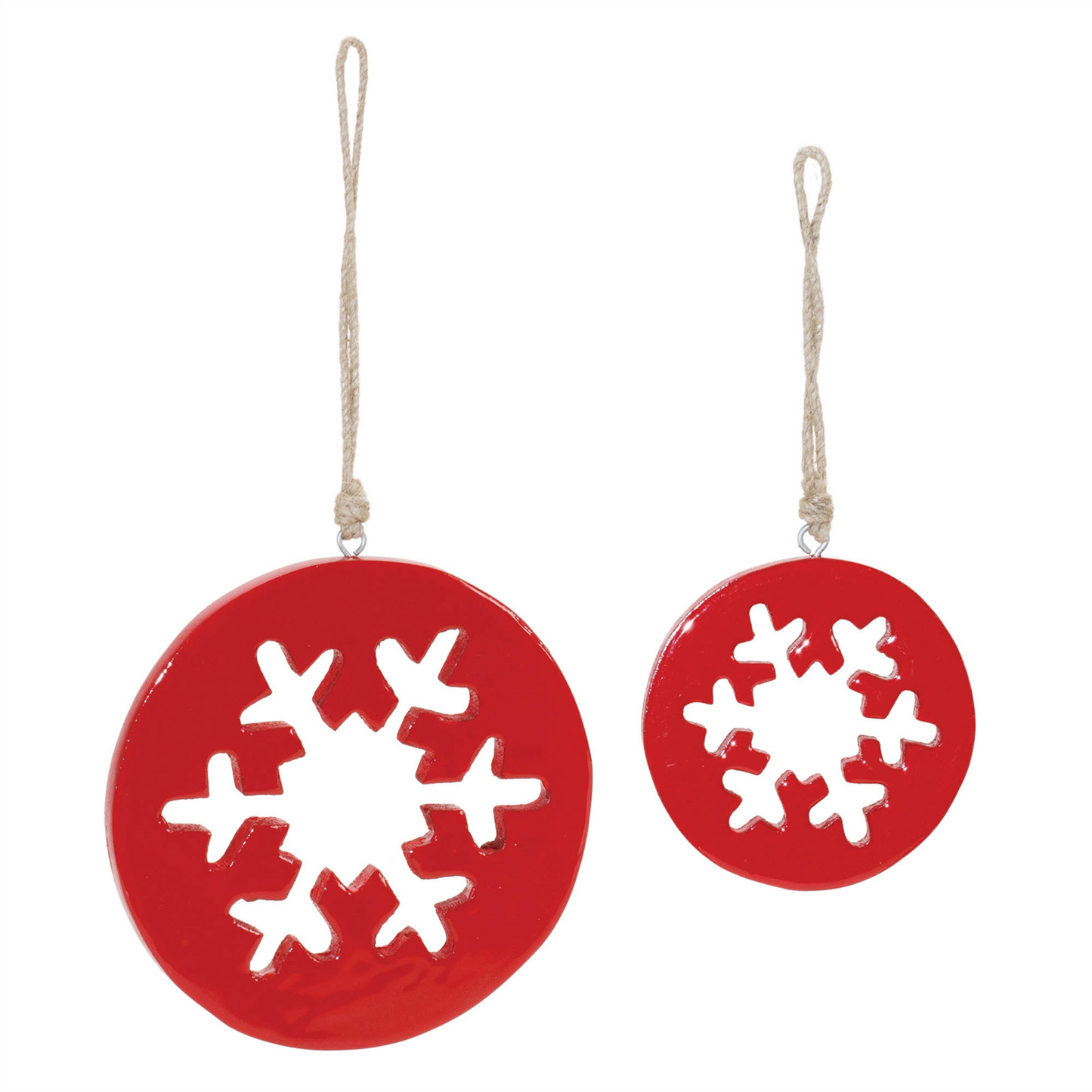 Red Wood Snowflake Cut-Out Ornament (Set of 12) -Ship Only