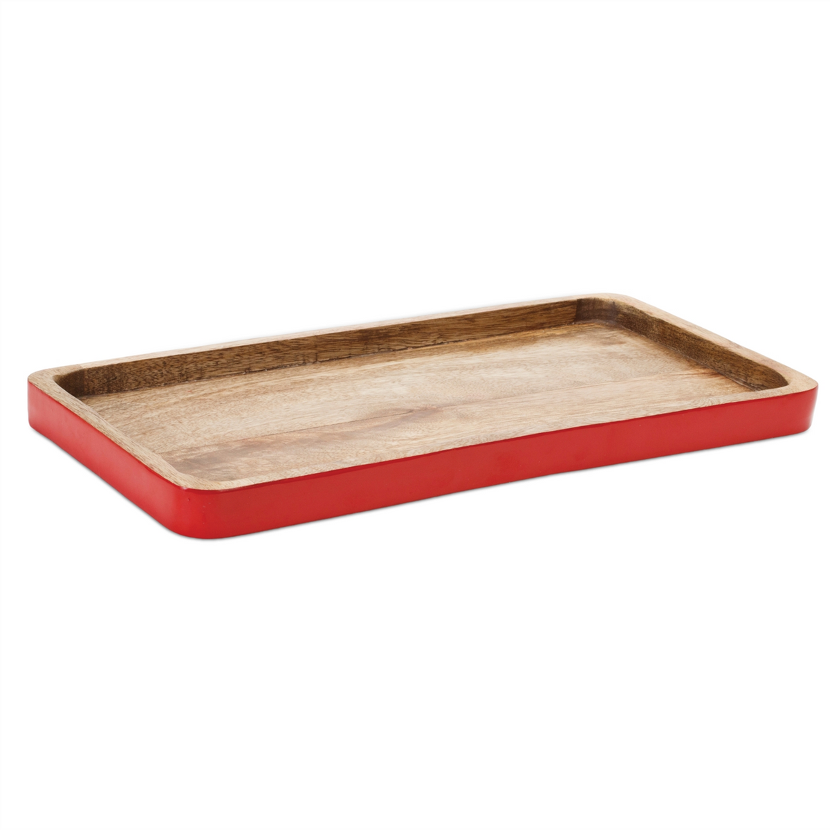 Red Trimmed Wooden Tray (Set of 2) -Ship Only