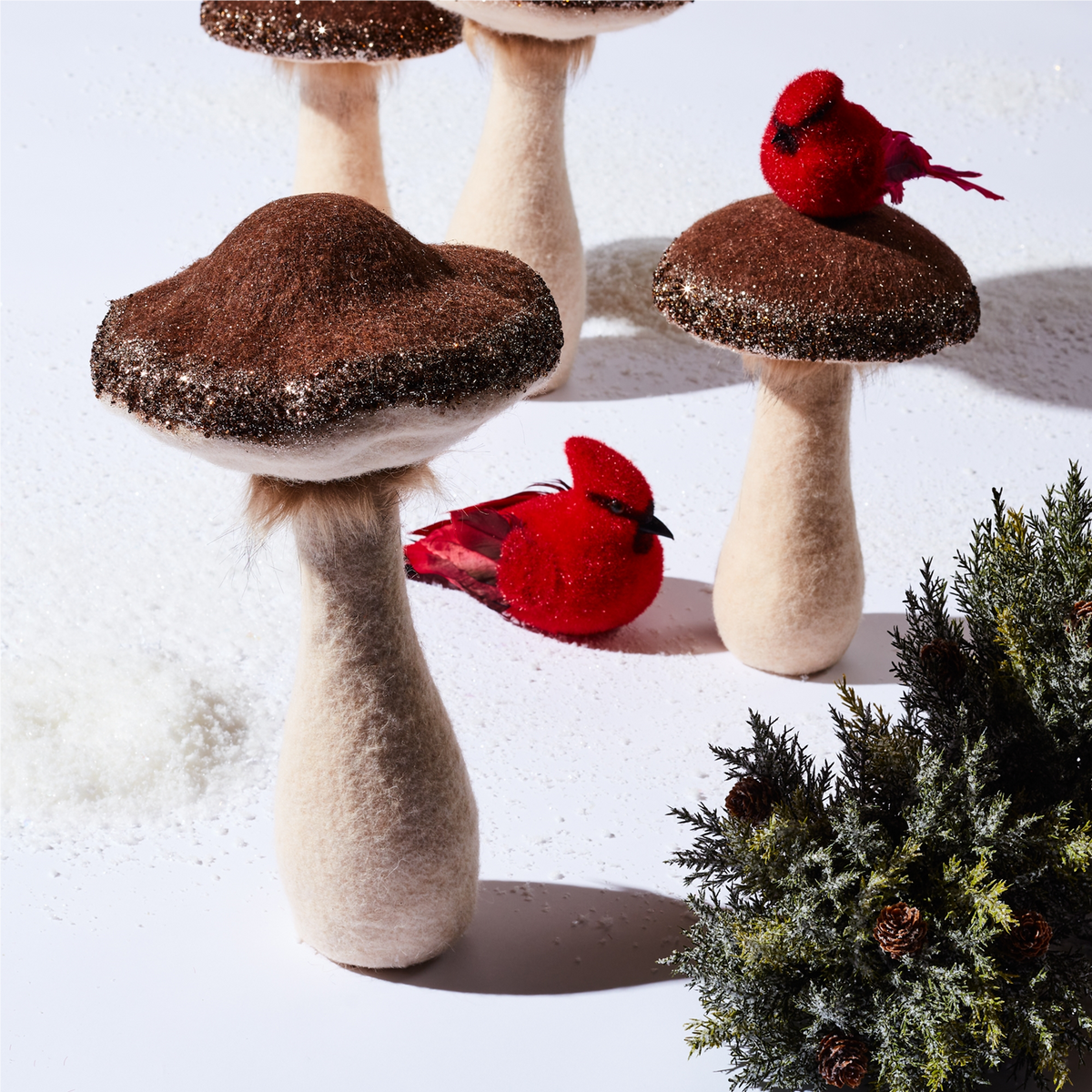 Glittered Mushroom Decor (Set of 2) -Ship Only
