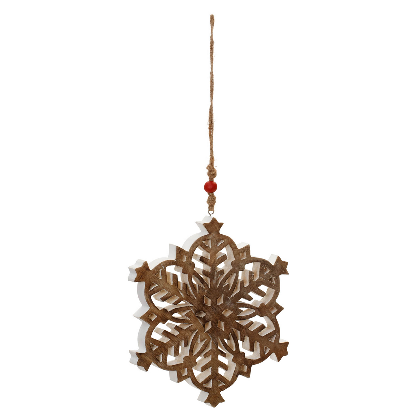 Mango Wood Snowflake Cut-Out Ornament (Set of 4) -Ship Only
