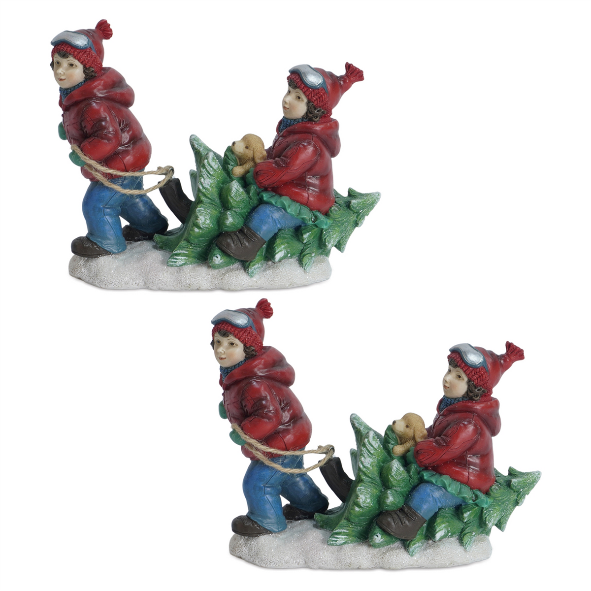 Holiday Children With Tree and Dog Figurine (Set of 2) -Ship Only