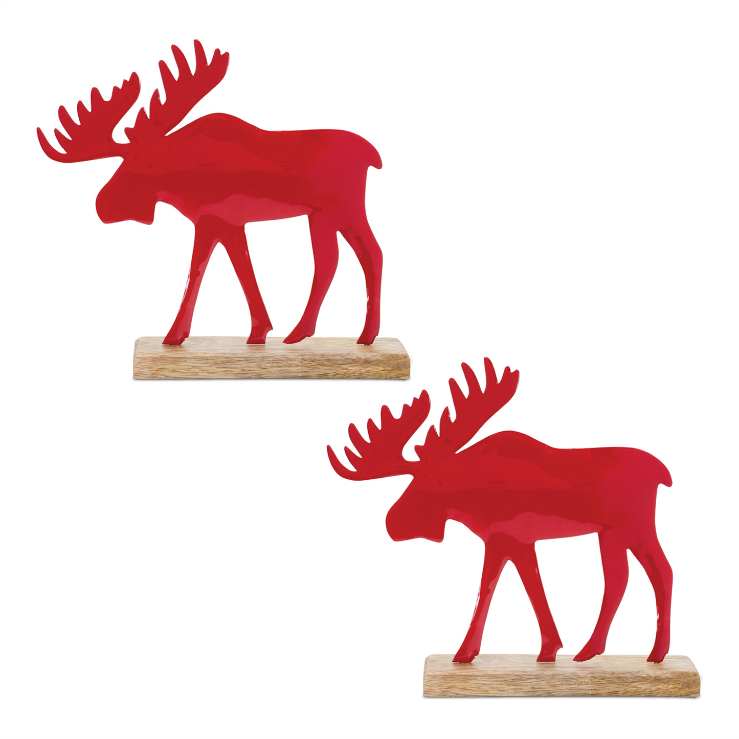 Metal Moose Silhouette with Wood Base (Set of 2) -Ship Only