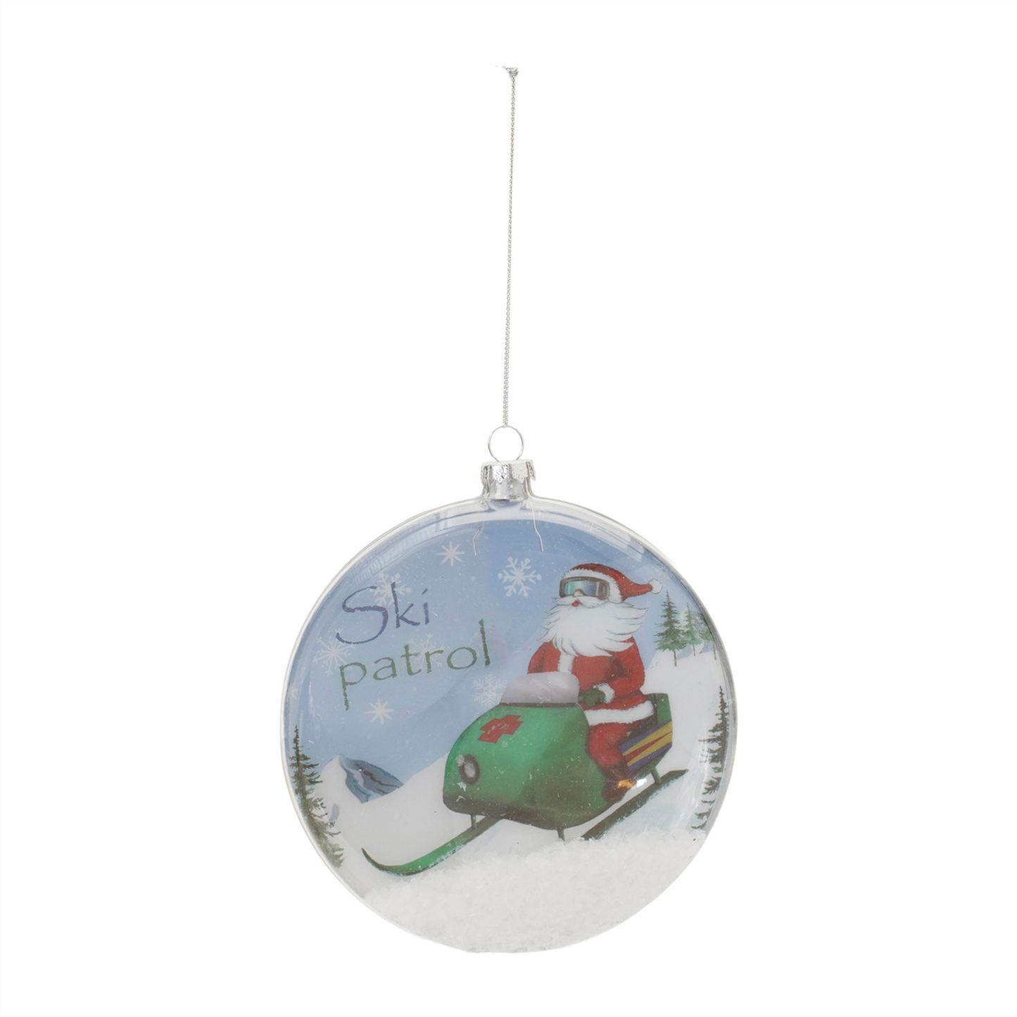 Glass Santa Ski Patrol Disc Ornament (Set of 6) -Ship Only