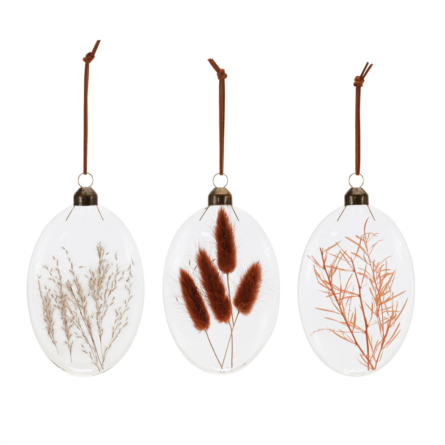 Burgandy Dried Floral Glass Ornament (Set of 12) -Ship Only