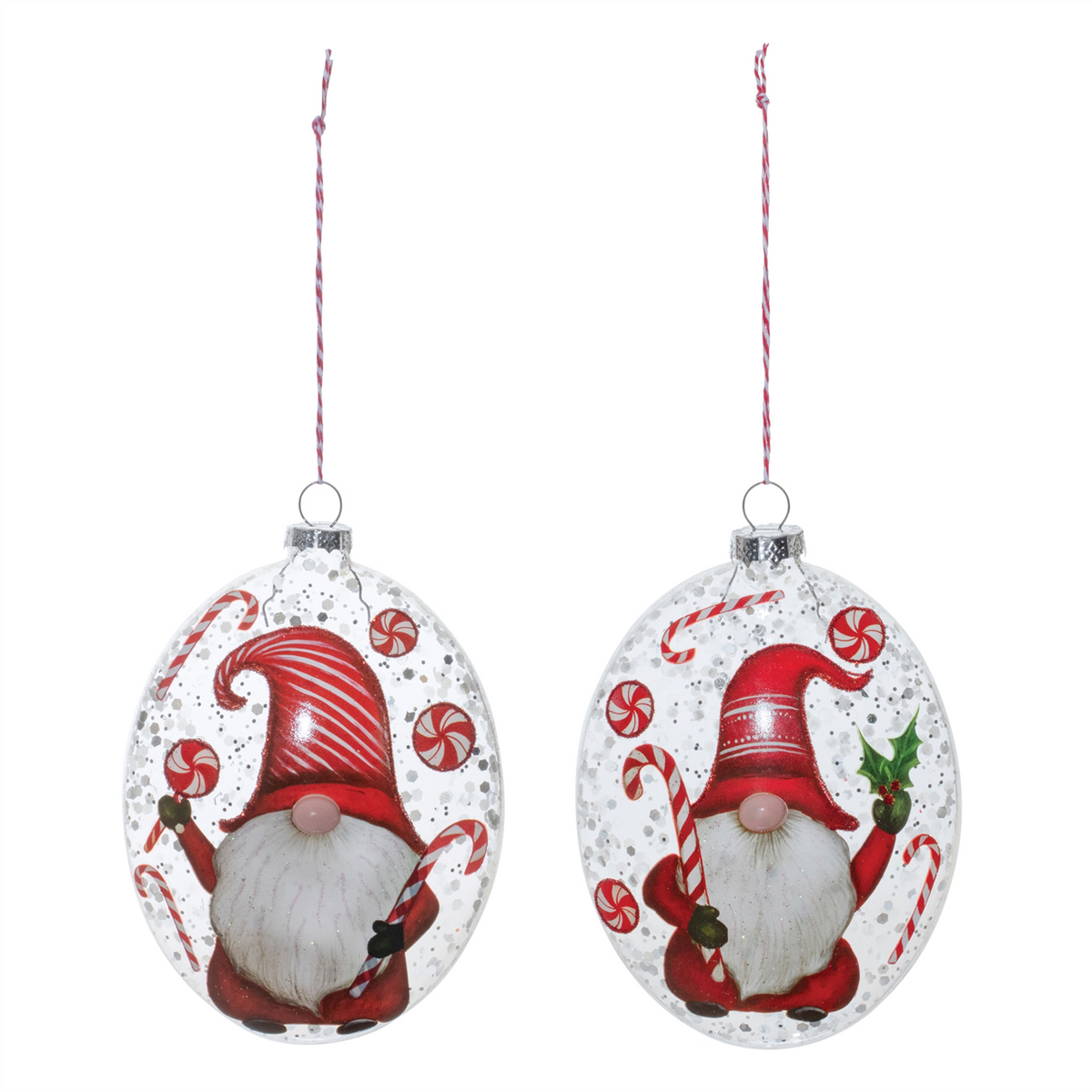 Glass Peppermint Gnome Disc Ornament (Set of 12) -Ship Only