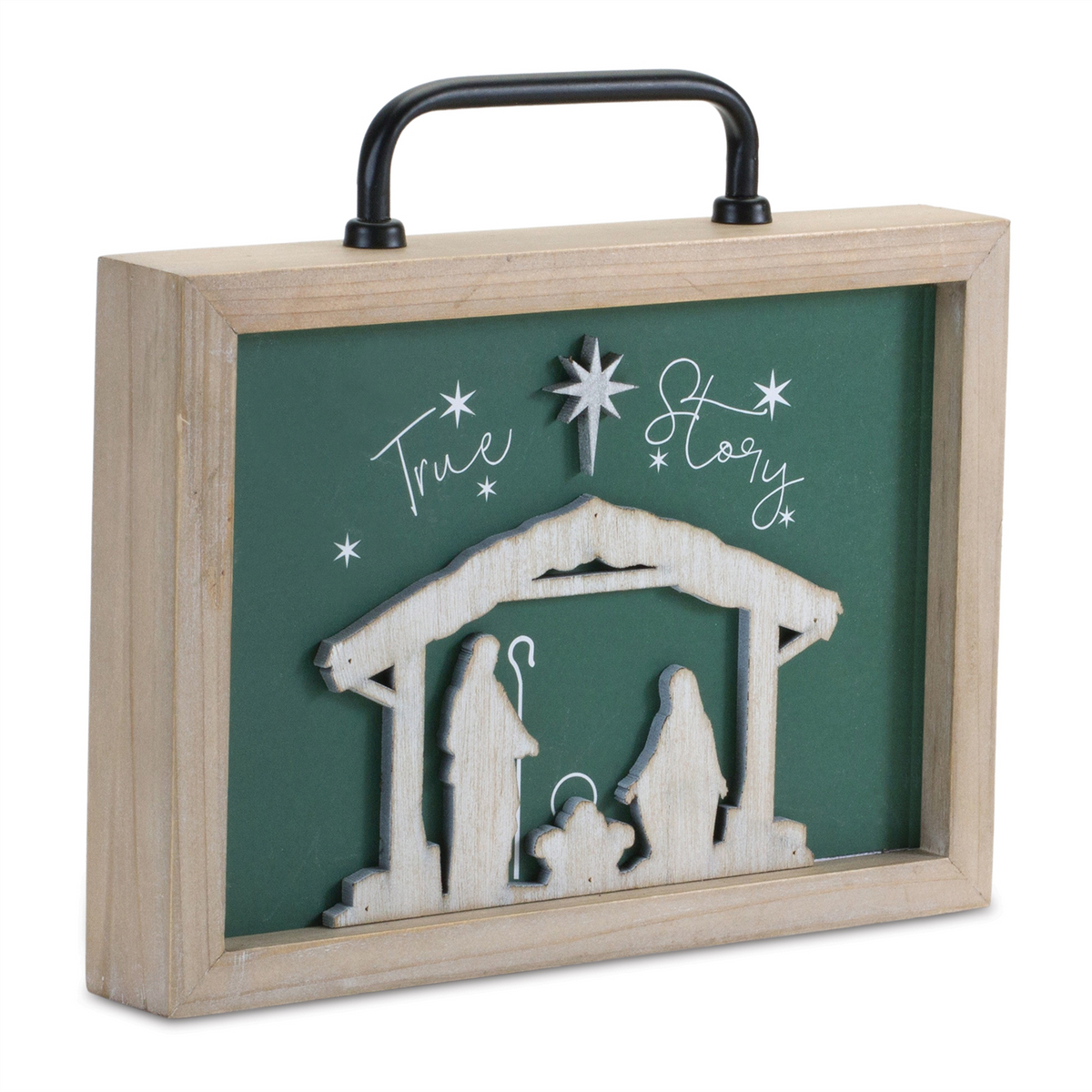 Wood "True Story" Nativity Plaque with Handle 9.5"L -Ship Only