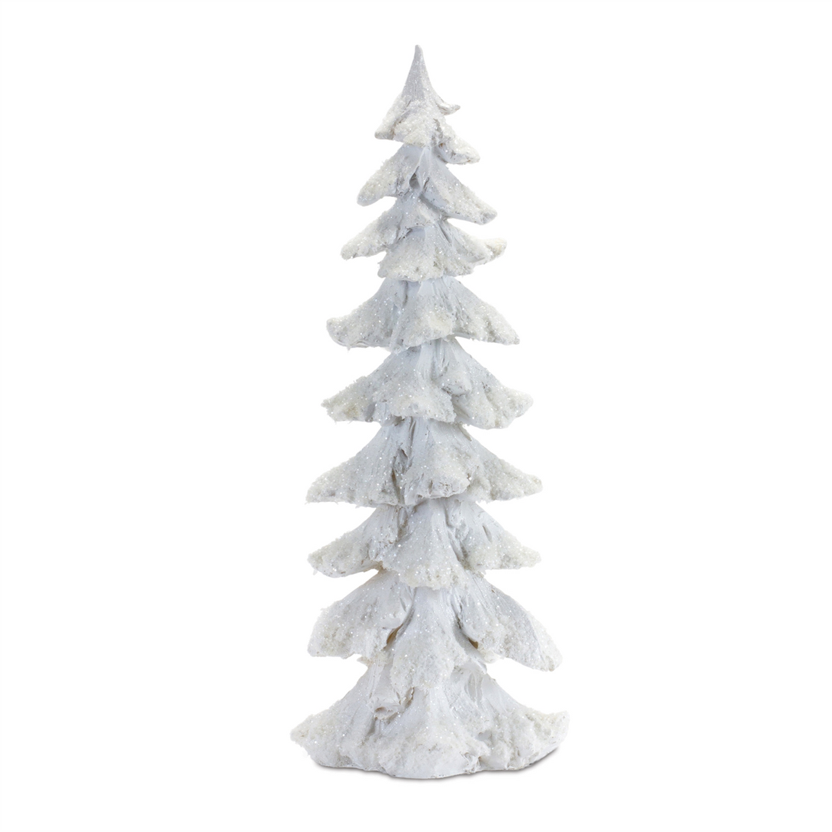Flocked White Pine Tree with Carved Design (Set of 4) -Ship Only