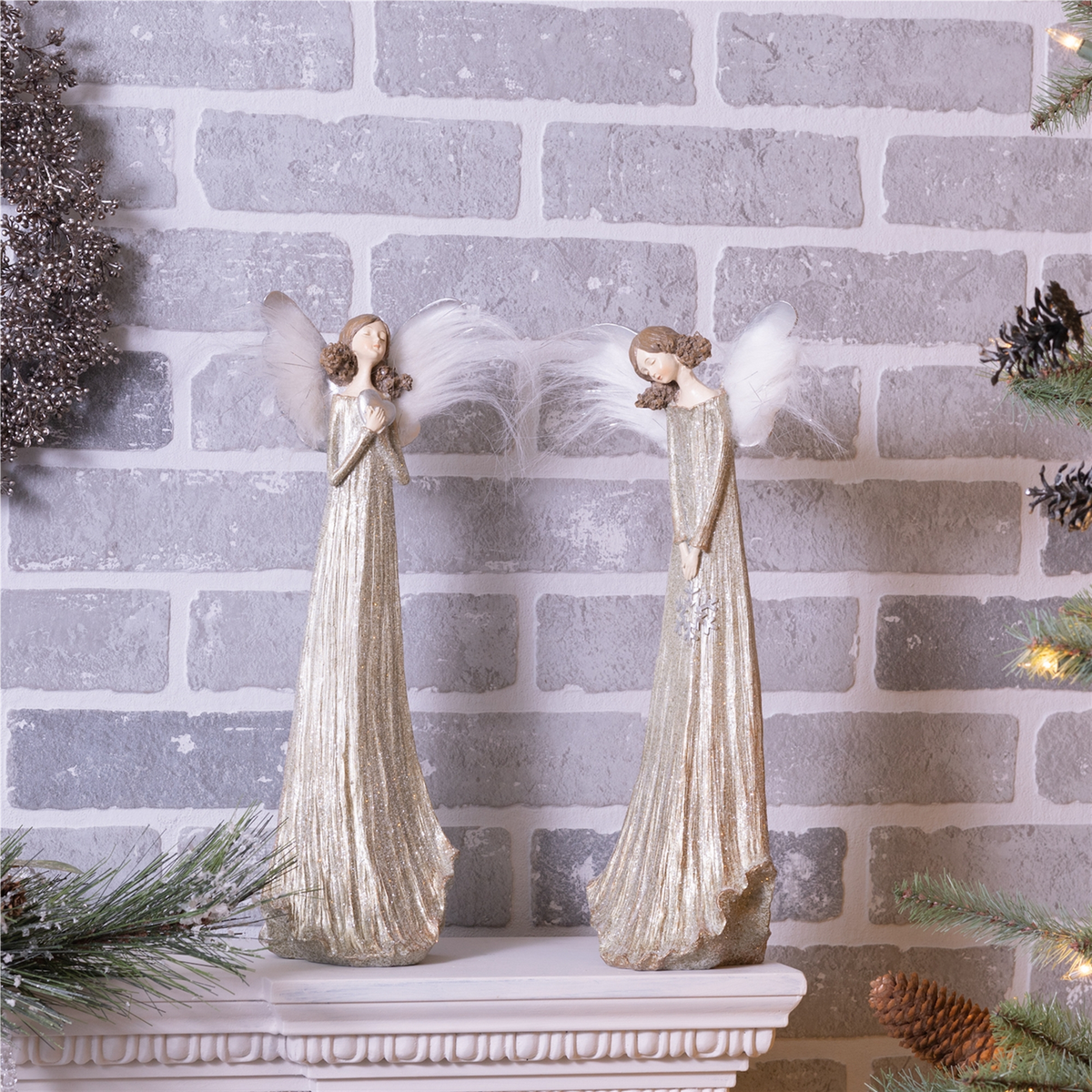 Glittered Angel with Feather Wings (Set of 2) -Ship Only