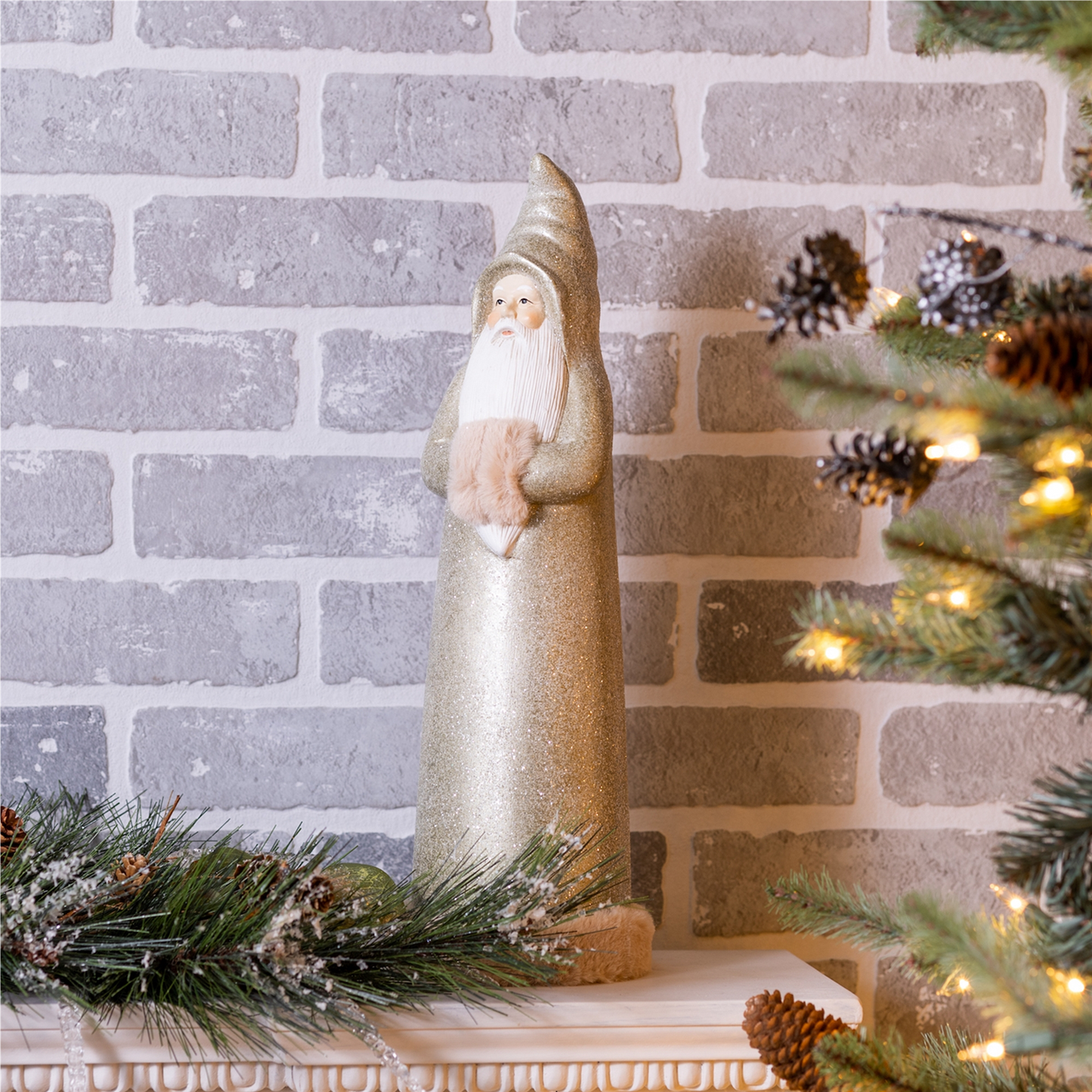 Glittered Sage Santa Statue (Set of 2) -Ship Only