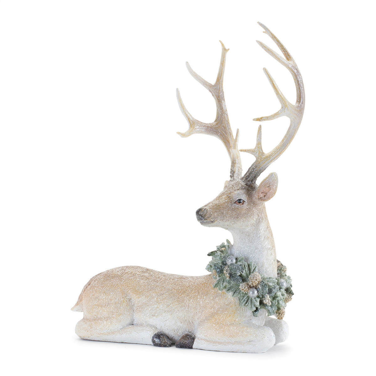 Glittered Deer with Holly Wreath (Set of 2) -Ship Only