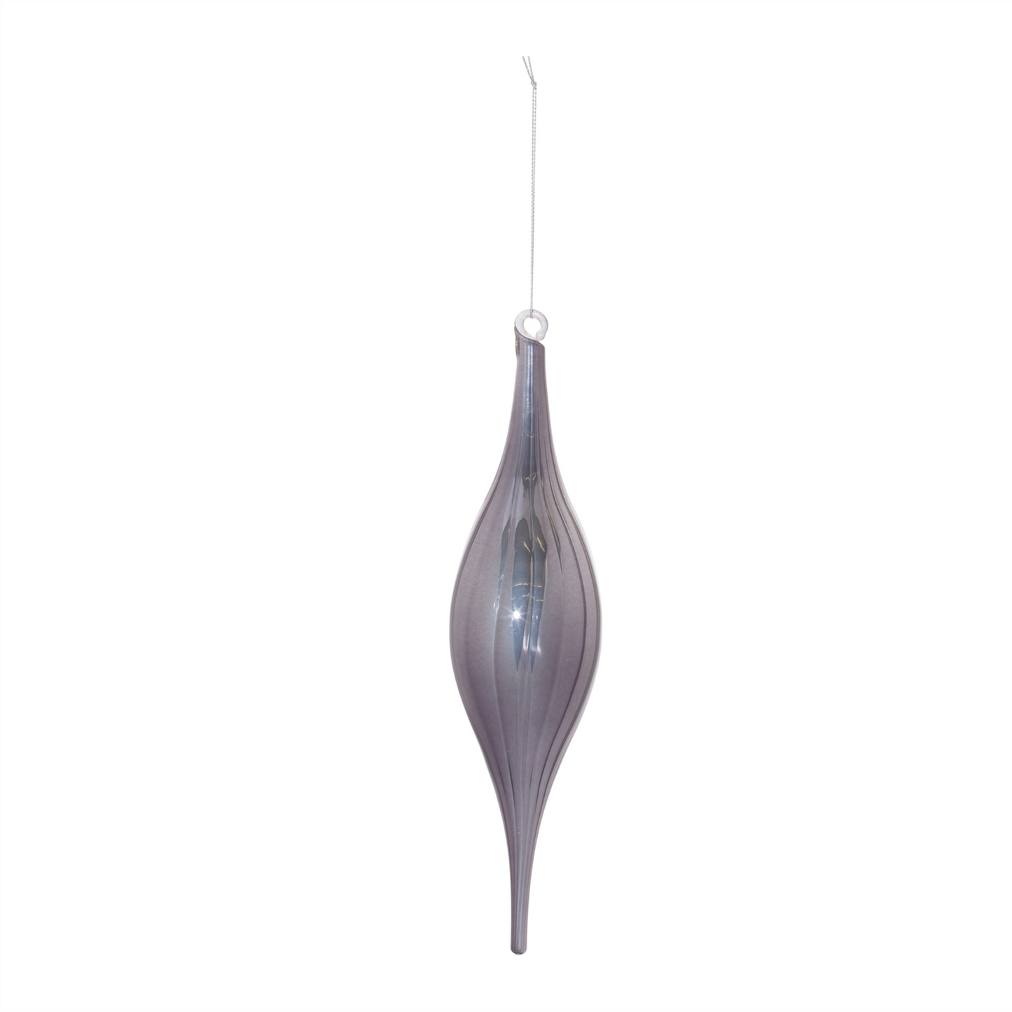 Grey Ribbed Glass Drop Ornament (Set of 6) -Ship Only