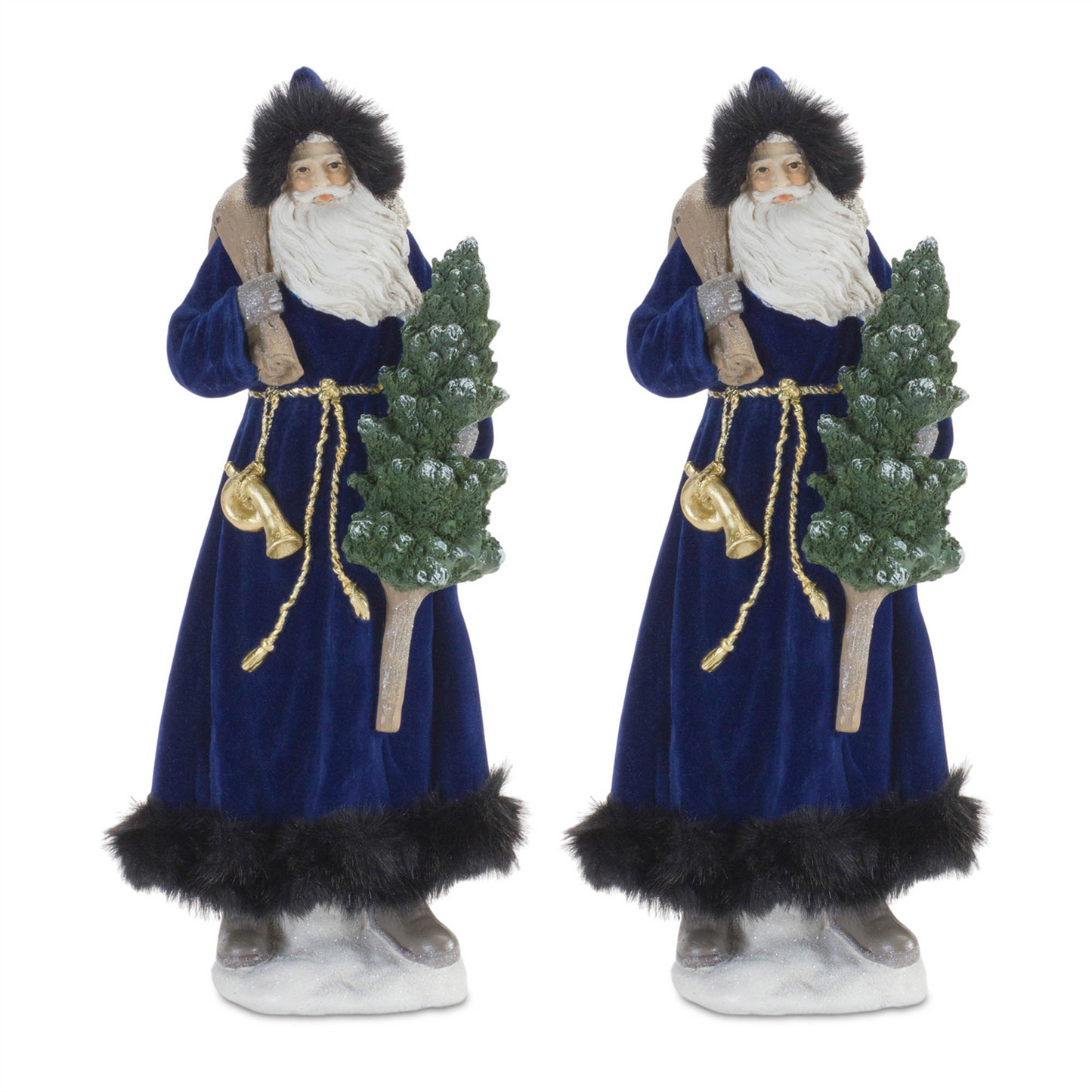 Hooded Santa with Frosted Pine Tree (Set of 2) -Ship Only
