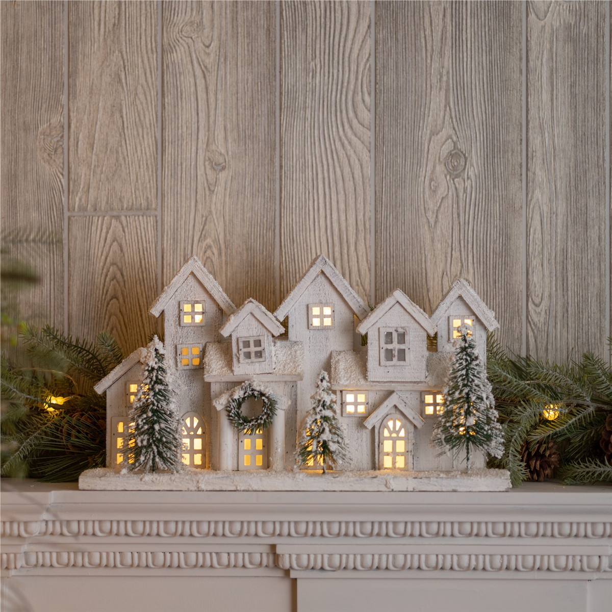 LED Flocked Winter Village Display 17"L -Ship Only