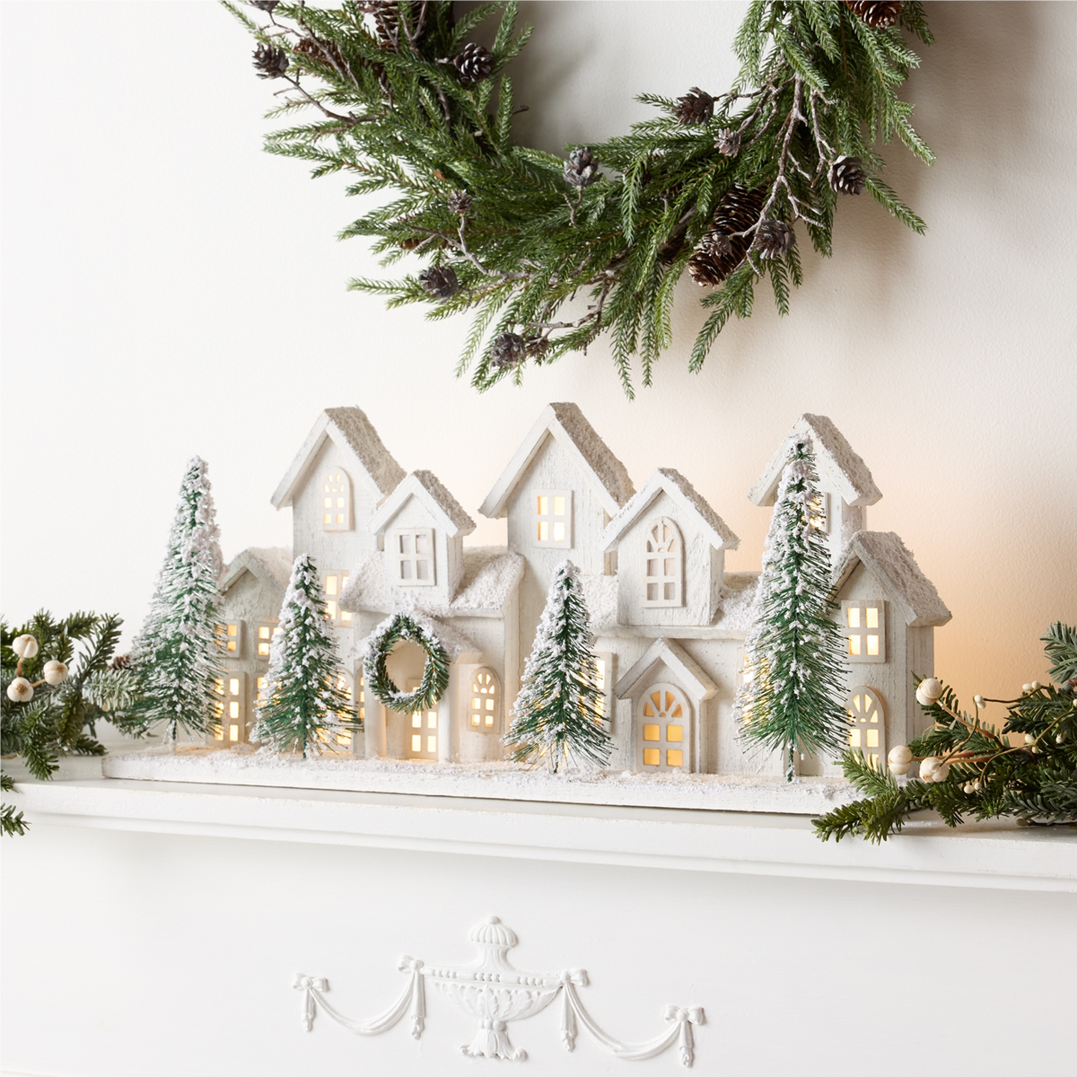 LED Flocked Winter Village Display 23"L -Ship Only