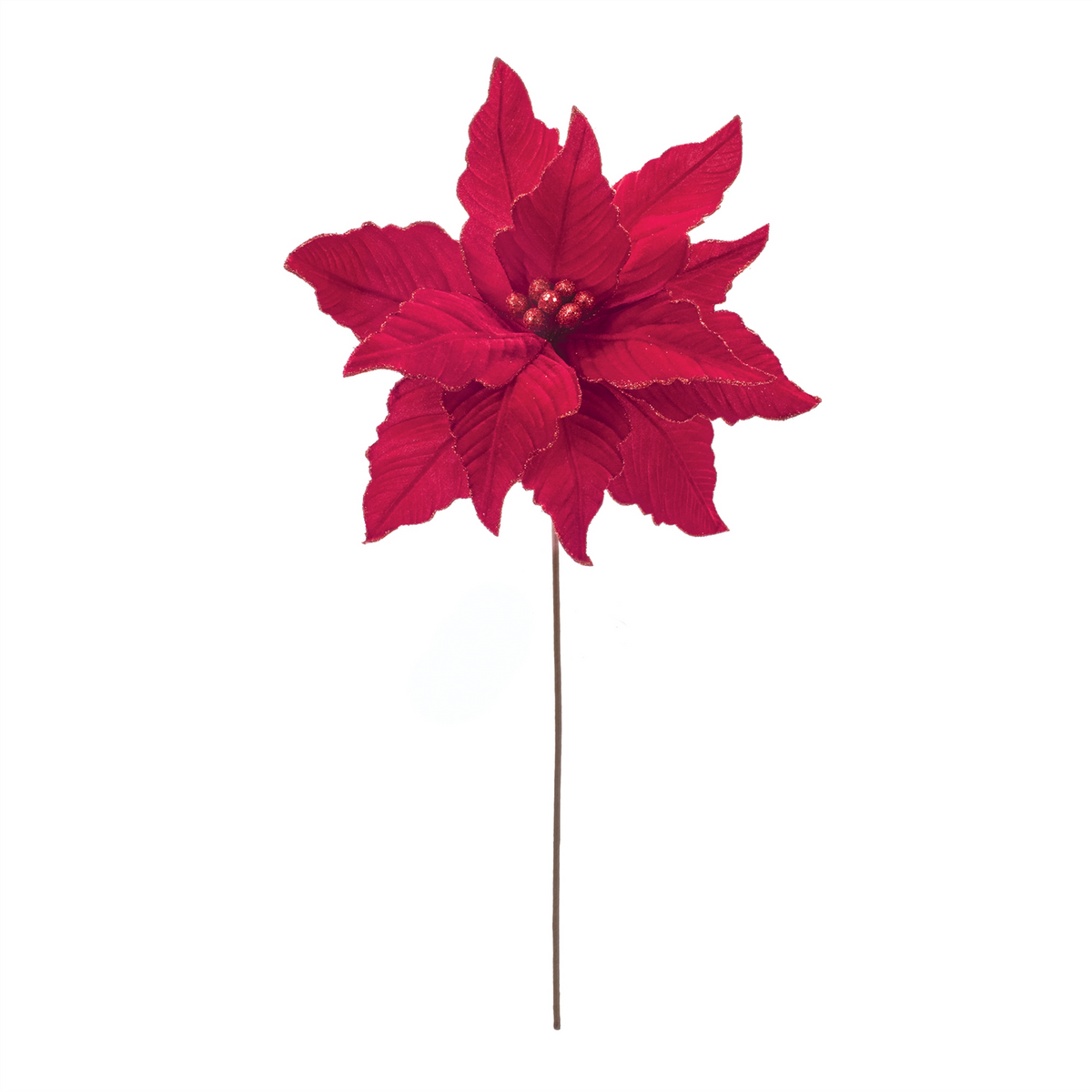 Glittered Red Poinsettia Flower Stem (Set of 2) -Ship Only