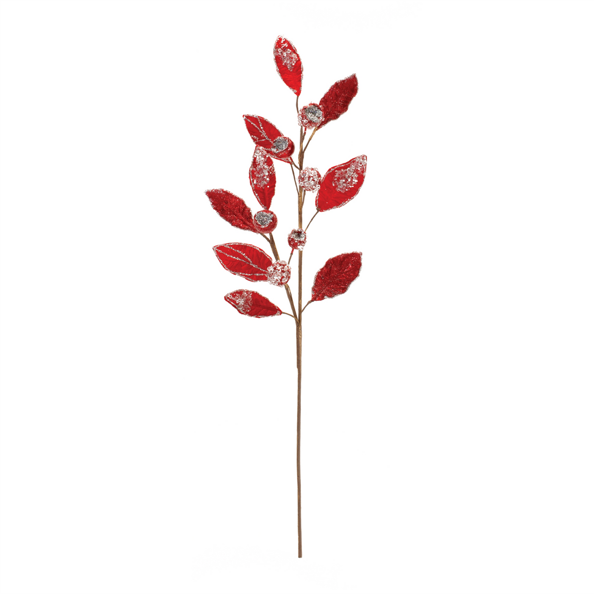 Beaded Red Leaf Stem (Set of 2) -Ship Only
