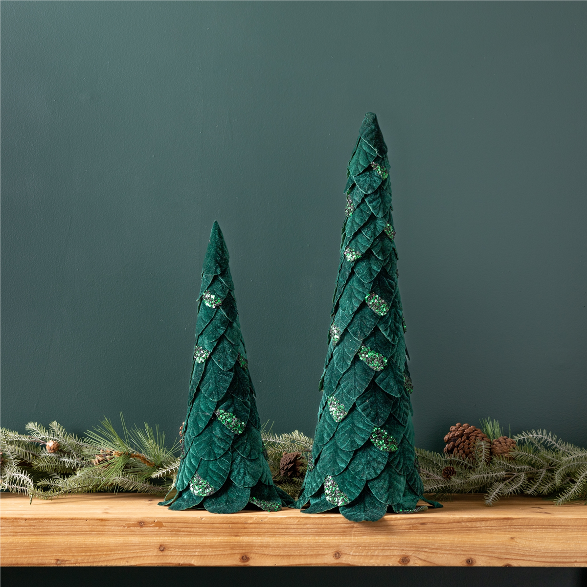 Green Beaded Leaf Pine Tree (Set of 2) -Ship Only