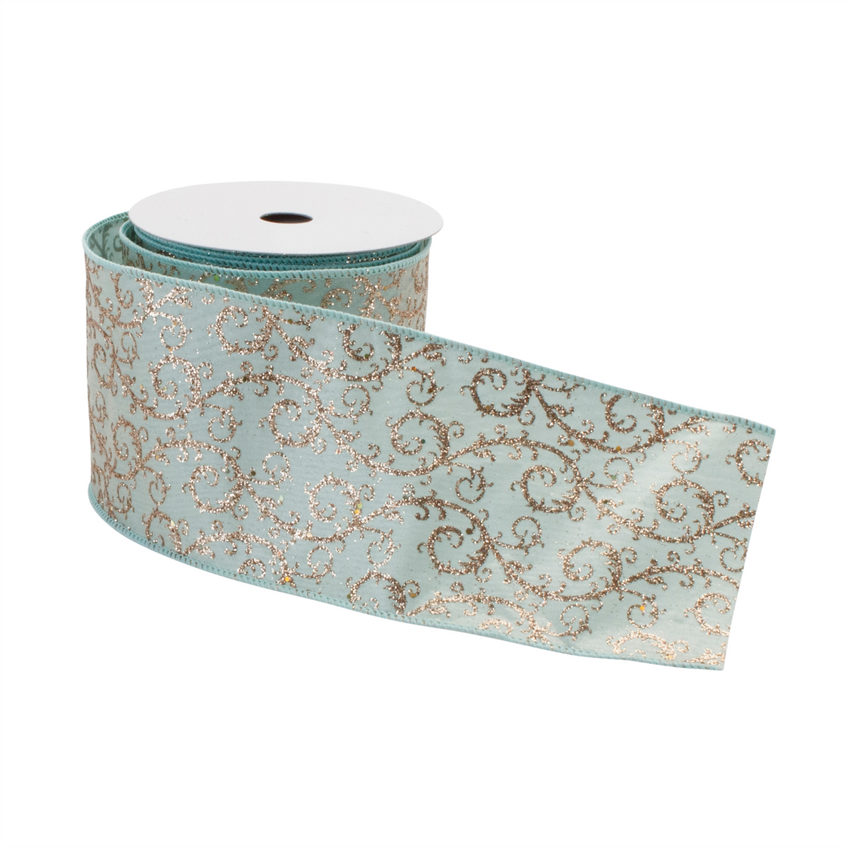 Orante Blue and Gold Glitter Wired Ribbon 4" x 10 yds. -Ship Only