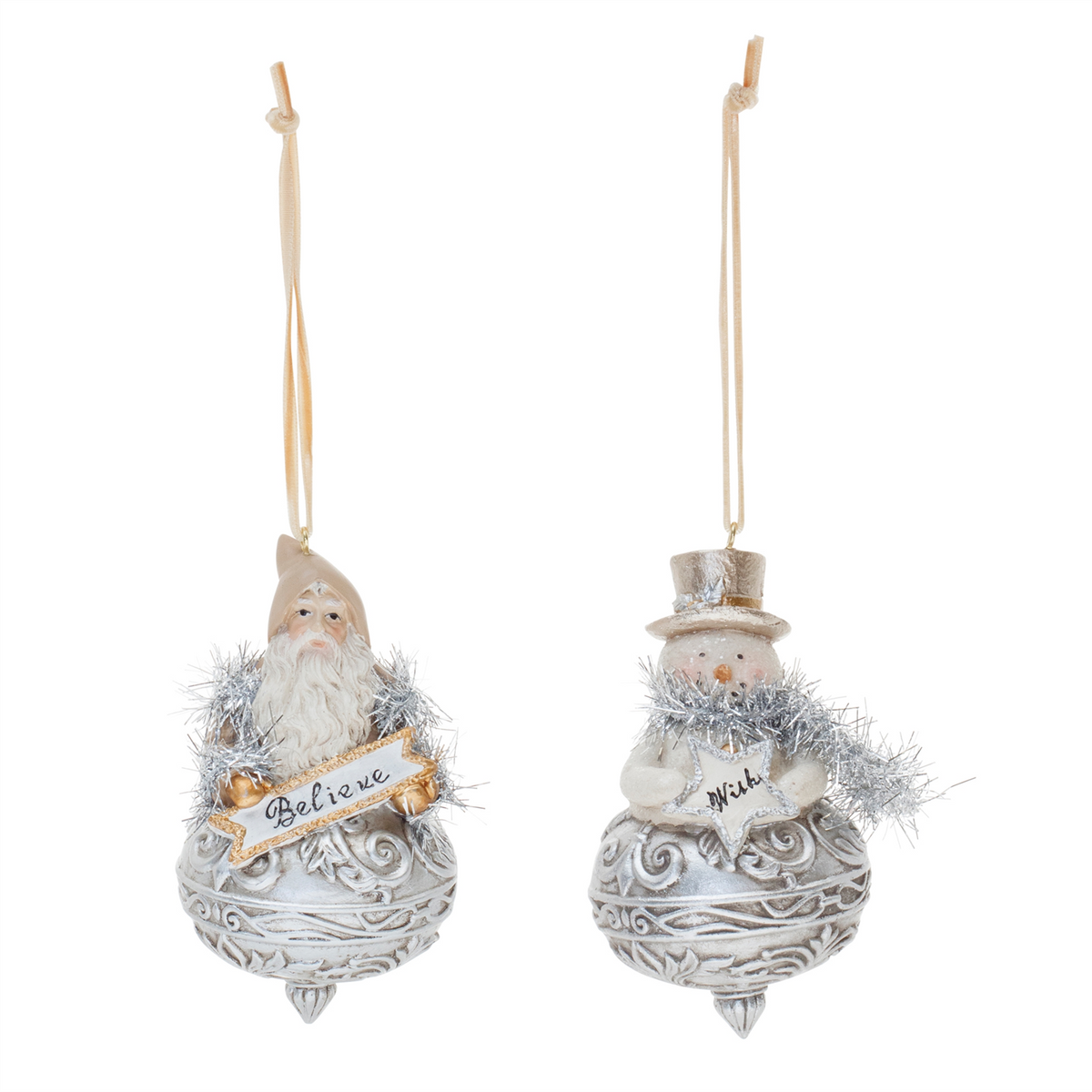 Ornate Santa and Snowman Finial Ornament (Set of 6) -Ship Only