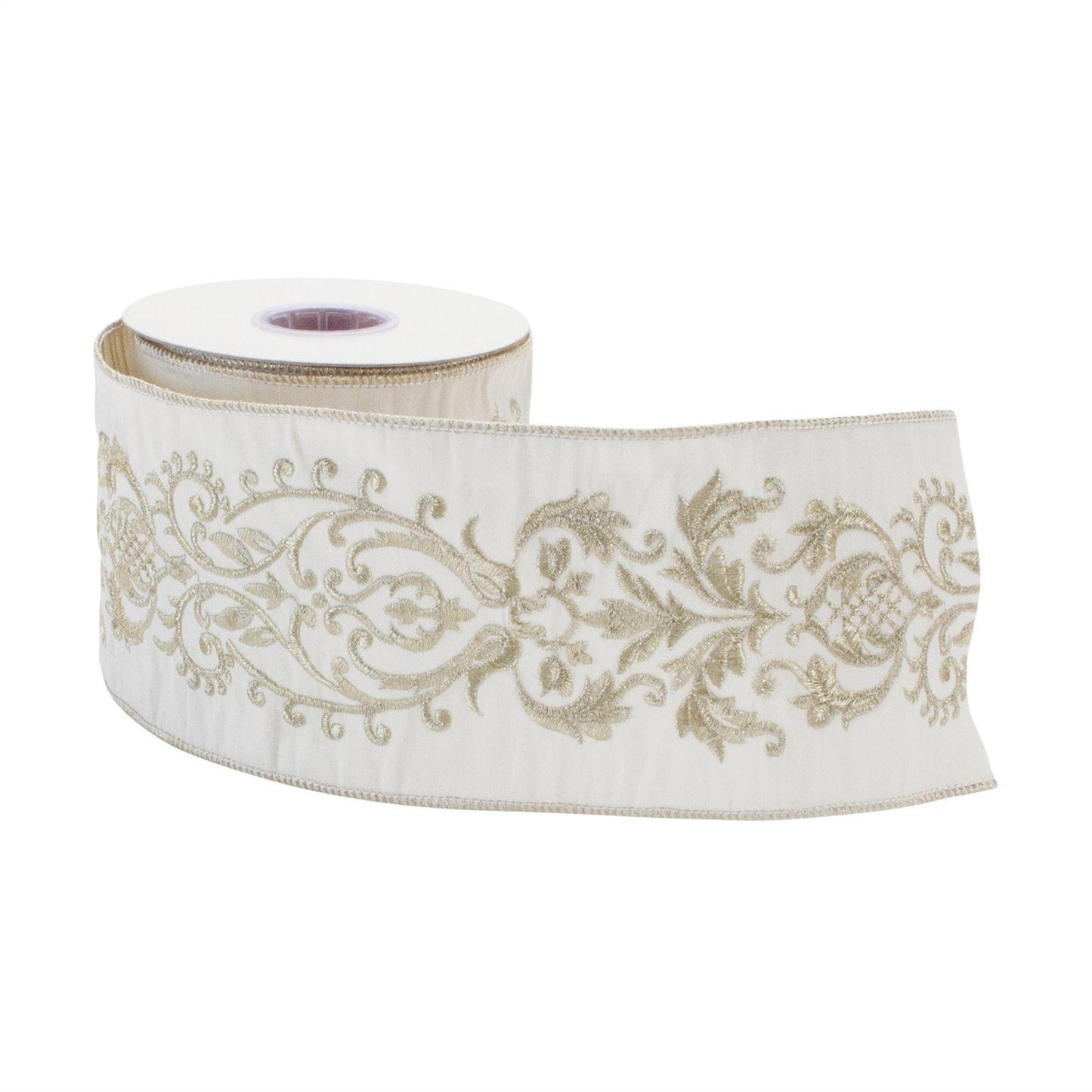 Ornate White Ribbon 4" x 5 Yds. -Ship Only