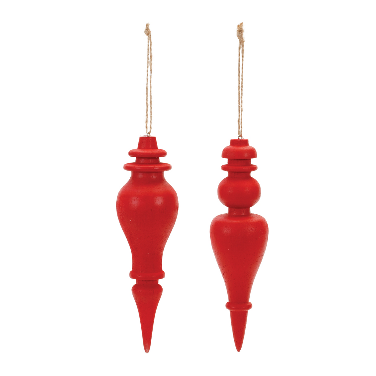 Red Wood Finial Drop Ornament (Set of 6) -Ship Only