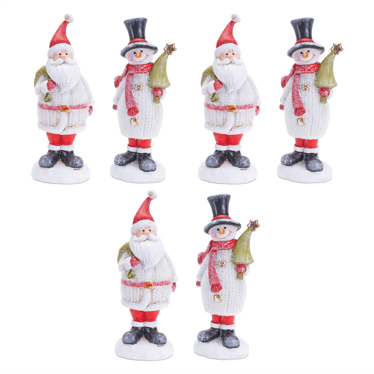 Glittered Sweater Santa and Snowman (Set of 6) -Ship Only