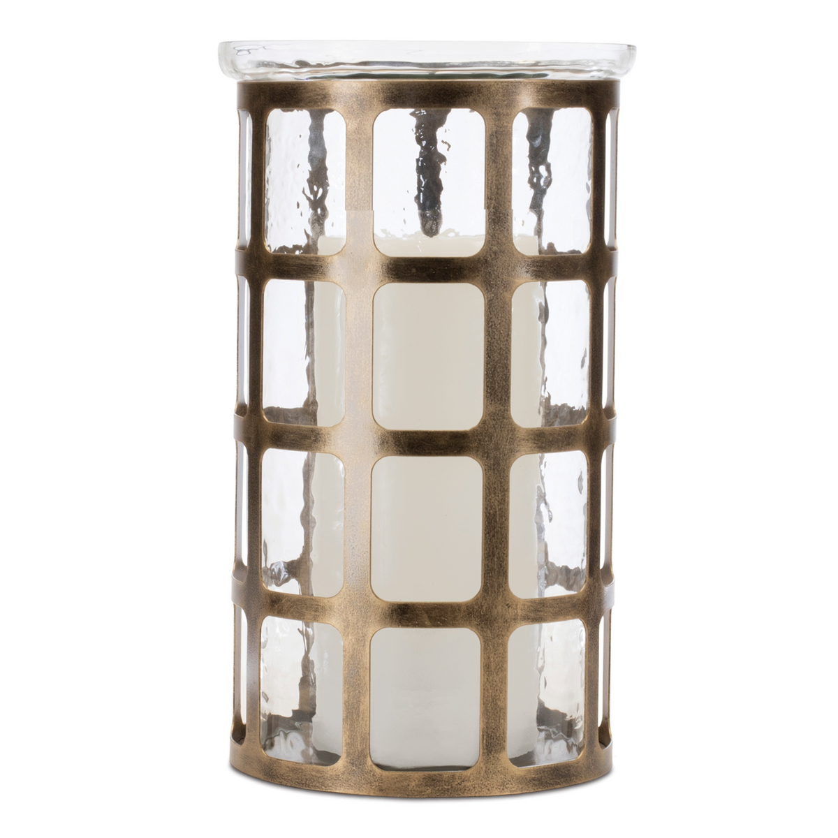 Wavy Glass Candle Holder with Distressed Metal Frame 12.25"H -Ship Only
