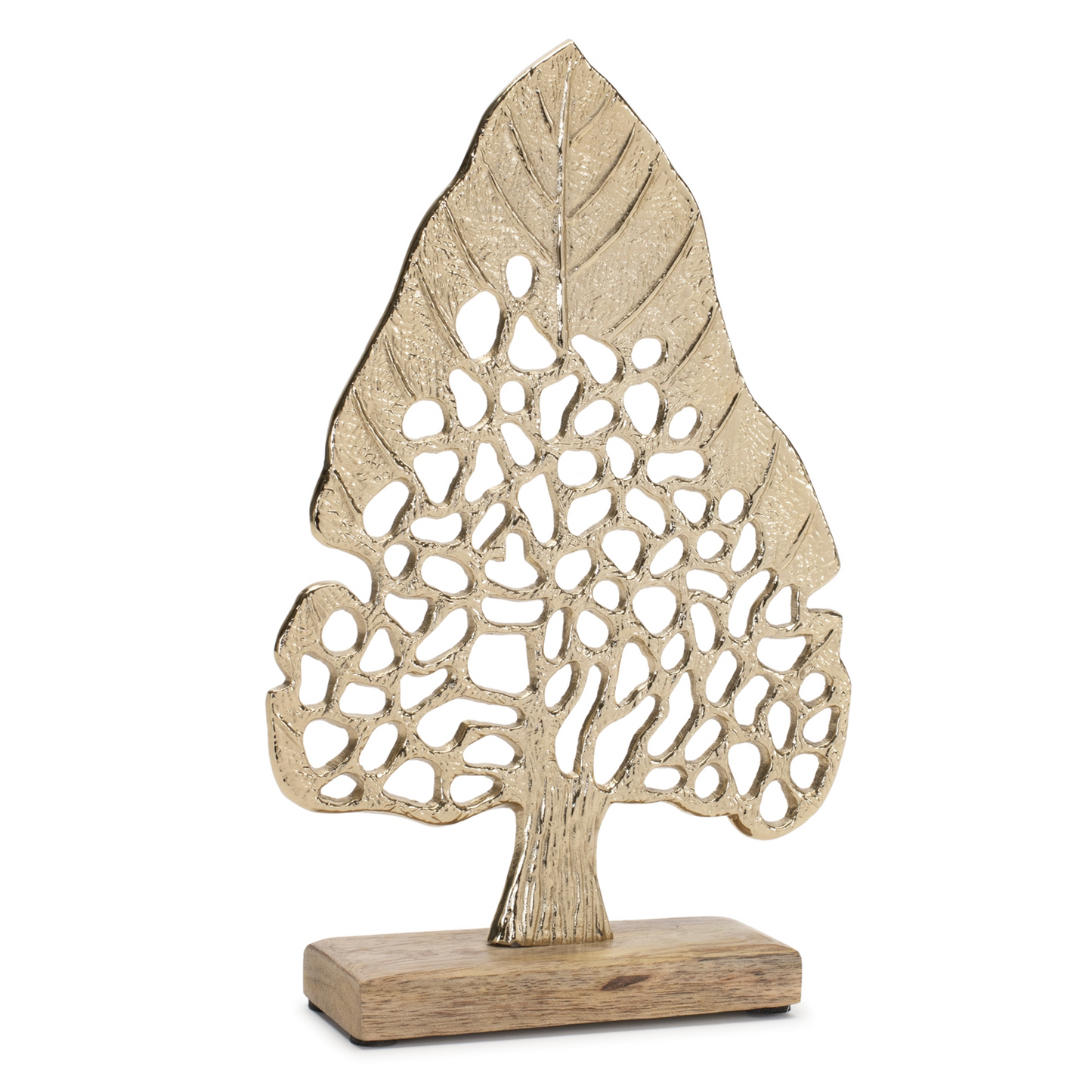 Modern Metal Leaf Tree on Wood Base (Set of 2) -Ship Only