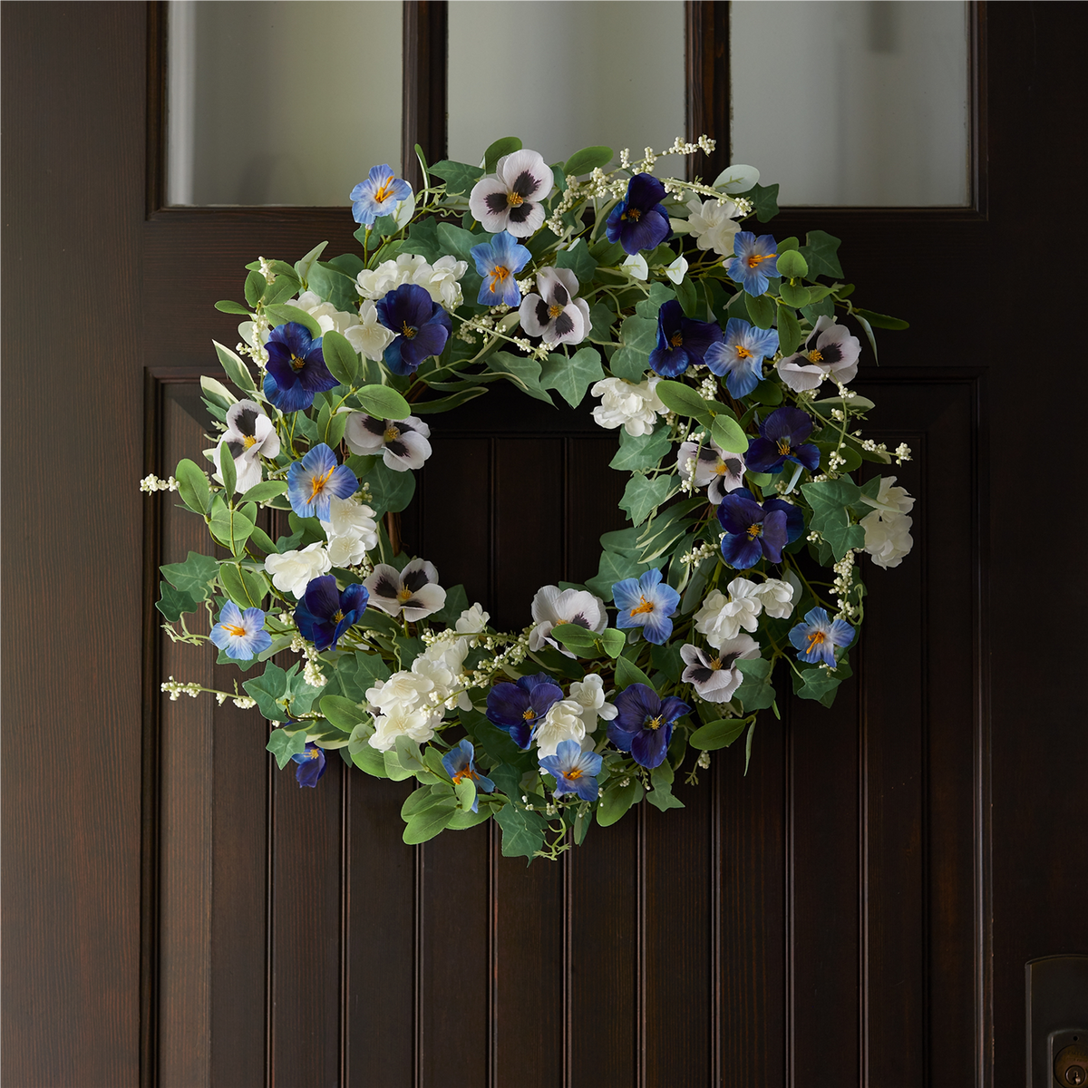Petunia and Pansy Wreath 22”D Polyester/Twig -Ship Only