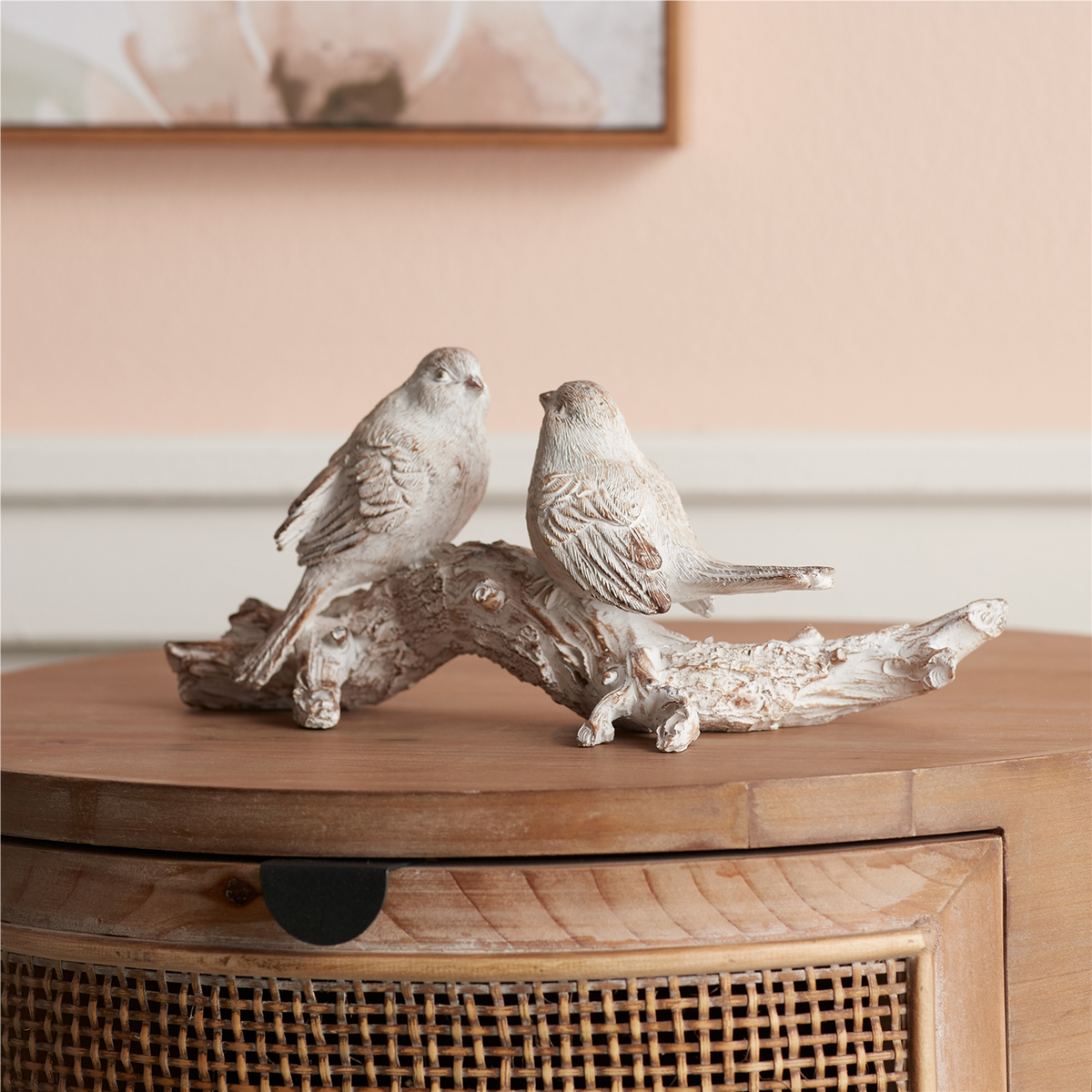 White Washed Birds on Branch Figurine 9.5"L -Ship Only