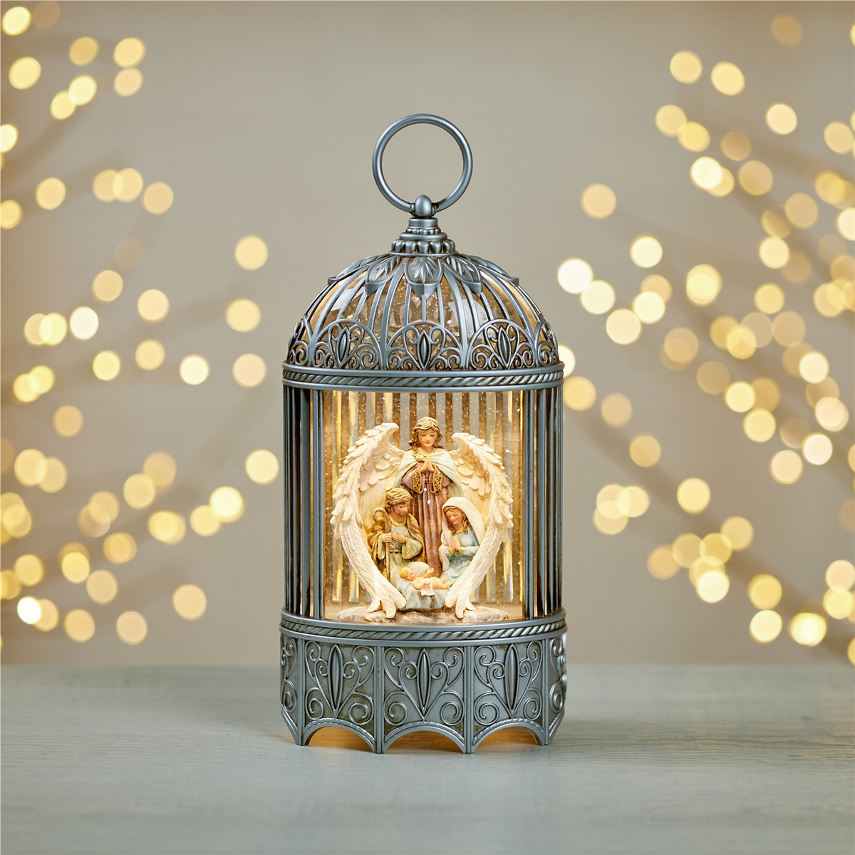 LED Snow Globe w/Holy Family and Angel 11”H Plastic 3 AA Batteries Not Included/USB Cord Included 6 -Ship Only