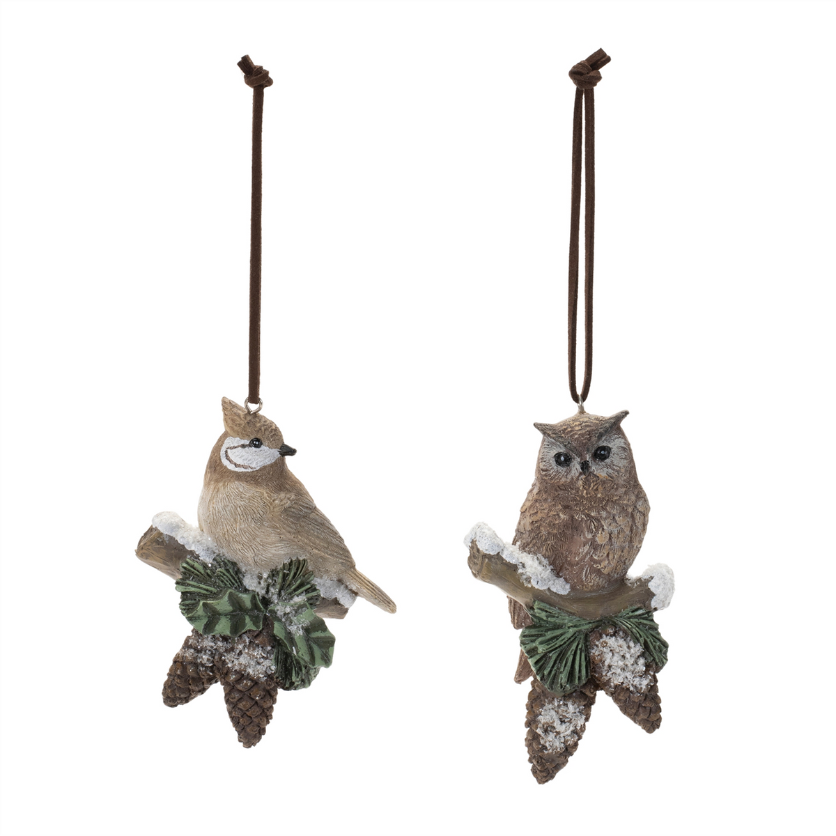 Cardinal and Owl Ornament (Set of 12) 4”H Resin -Ship Only