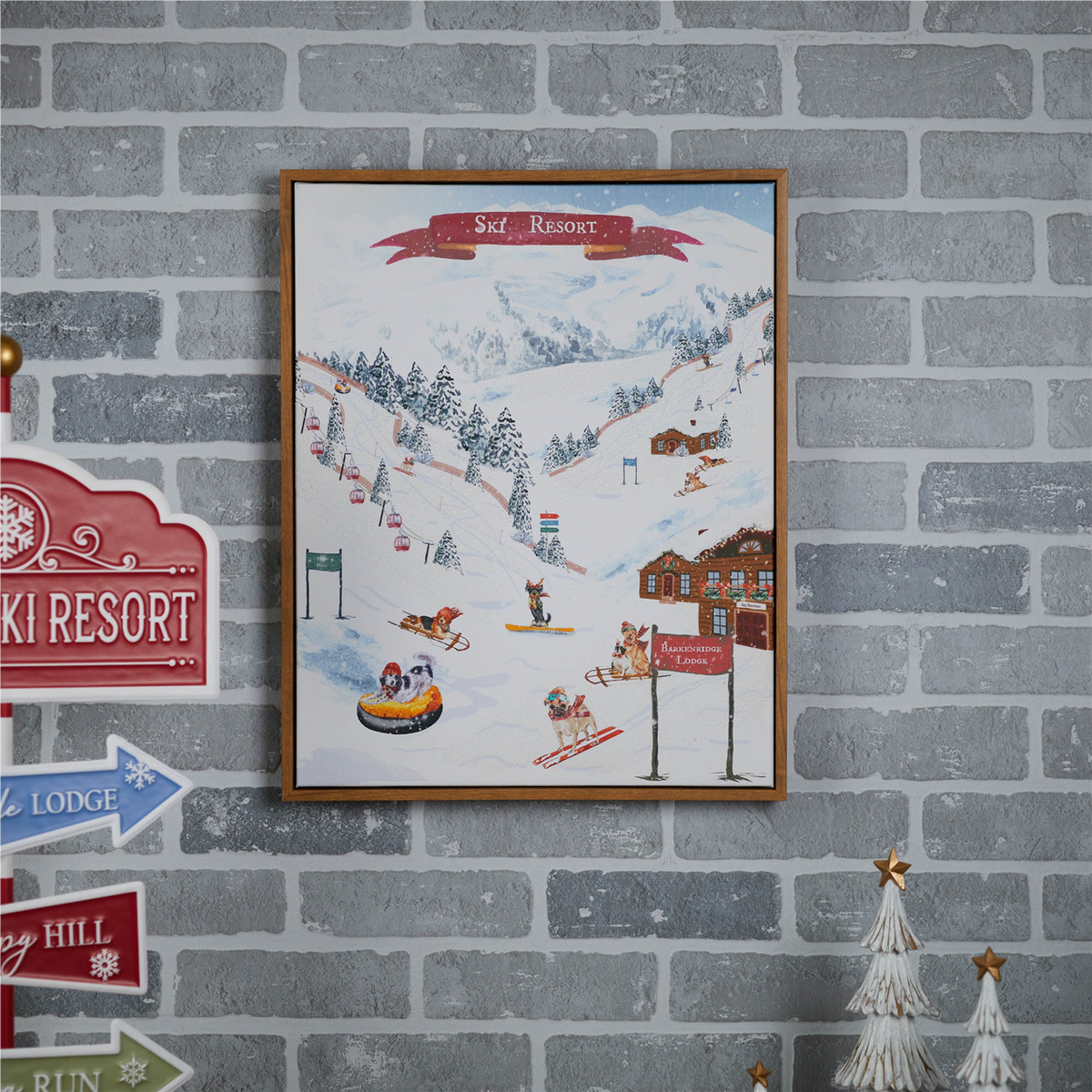 Framed Dog Ski Resort Print 20"H -Ship Only